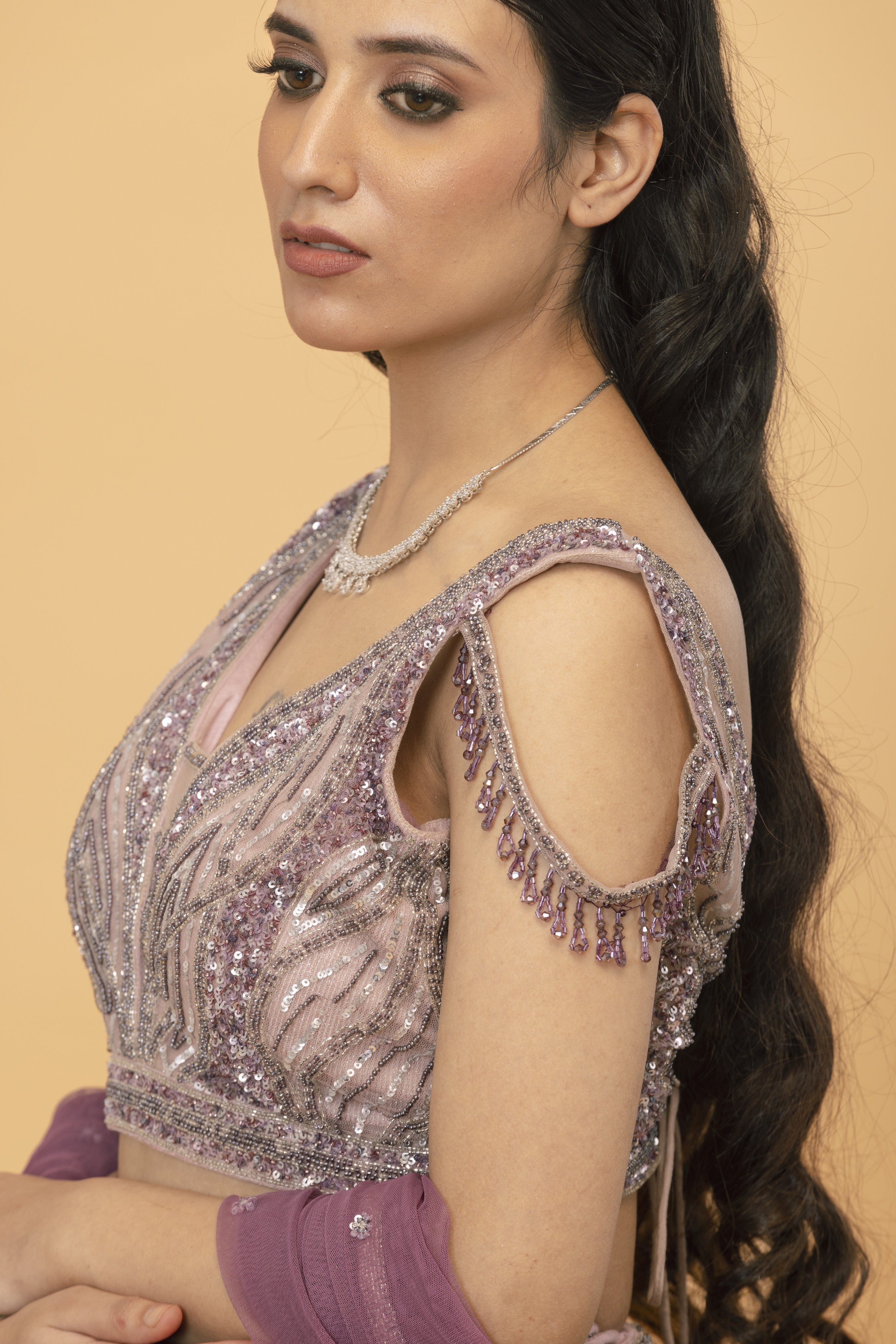 Dust Rose Net Lehanga