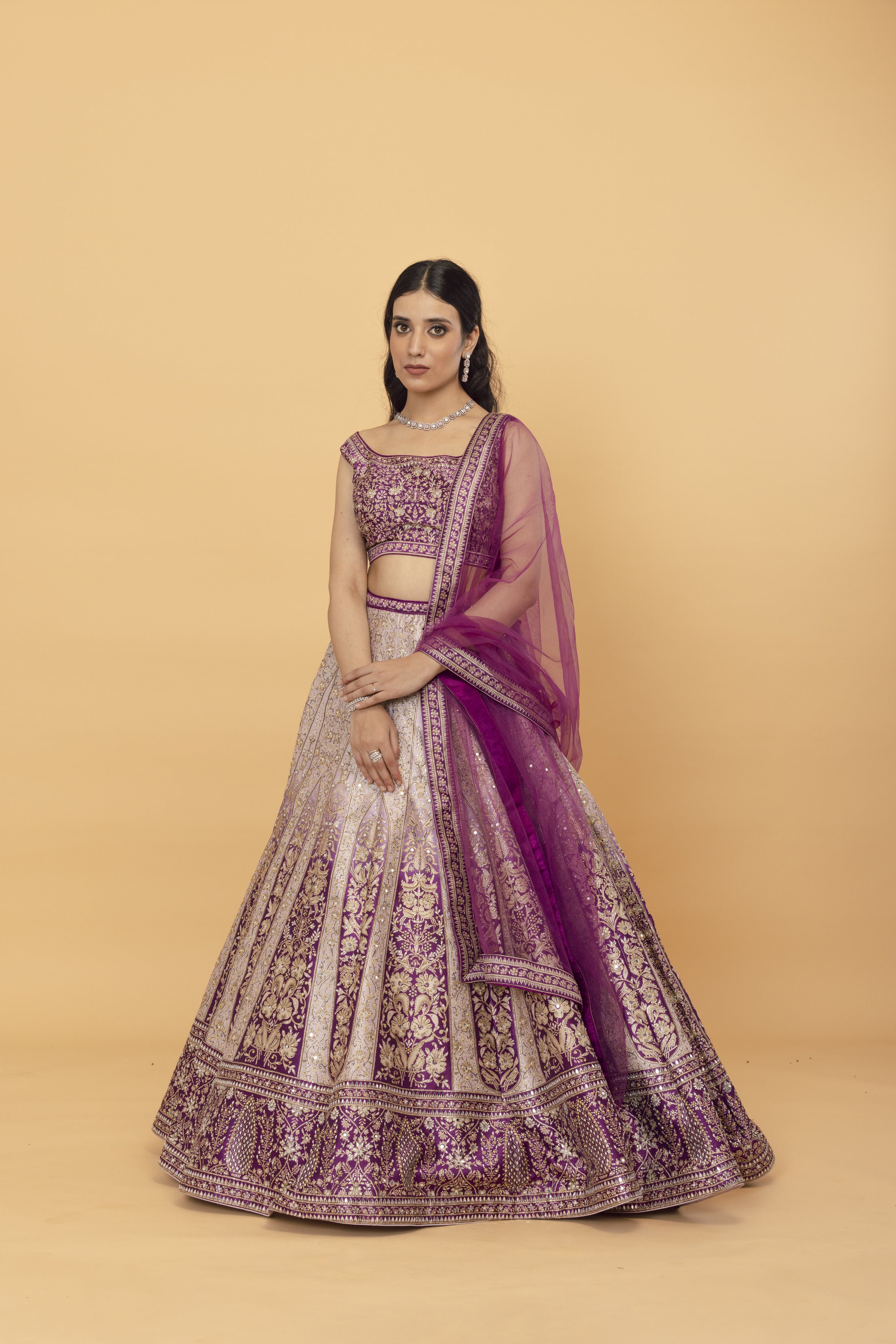 Purple Printed silk Lehanga