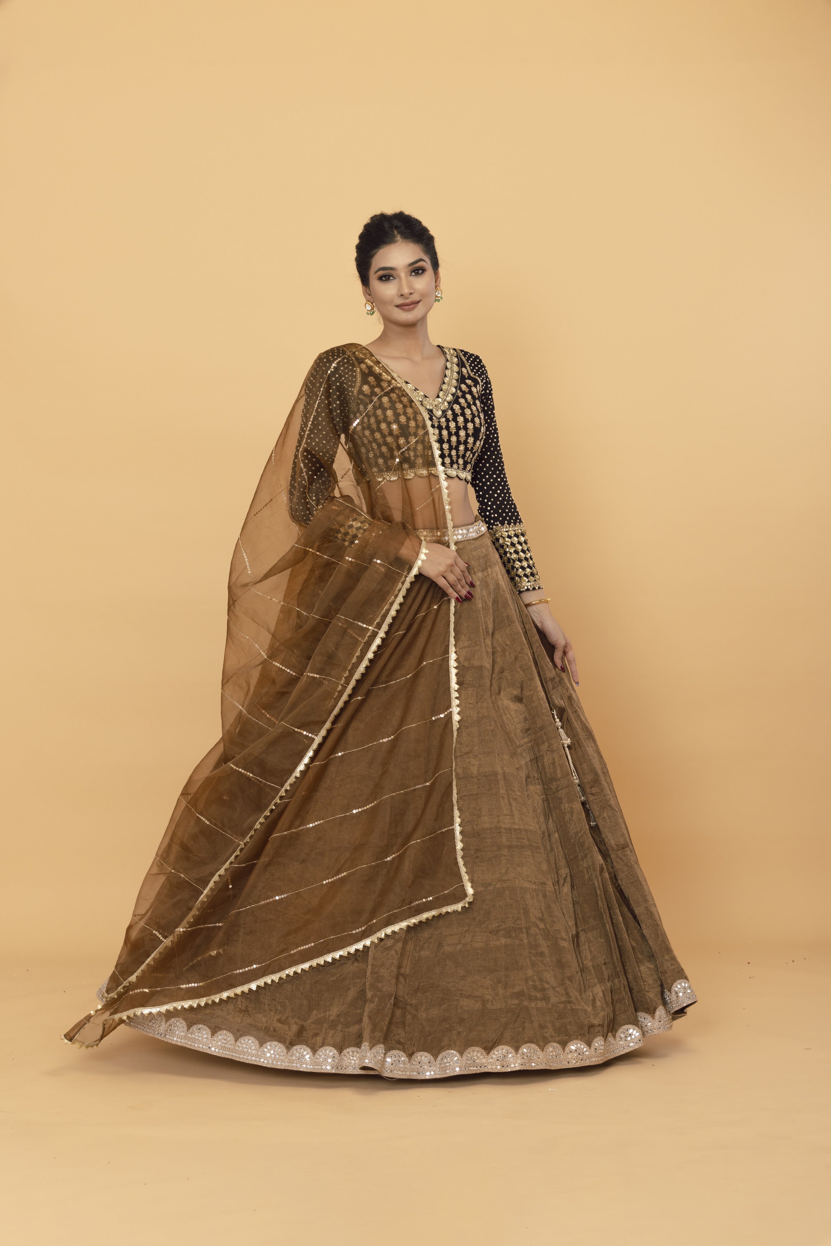 Brown tissue lehenga
