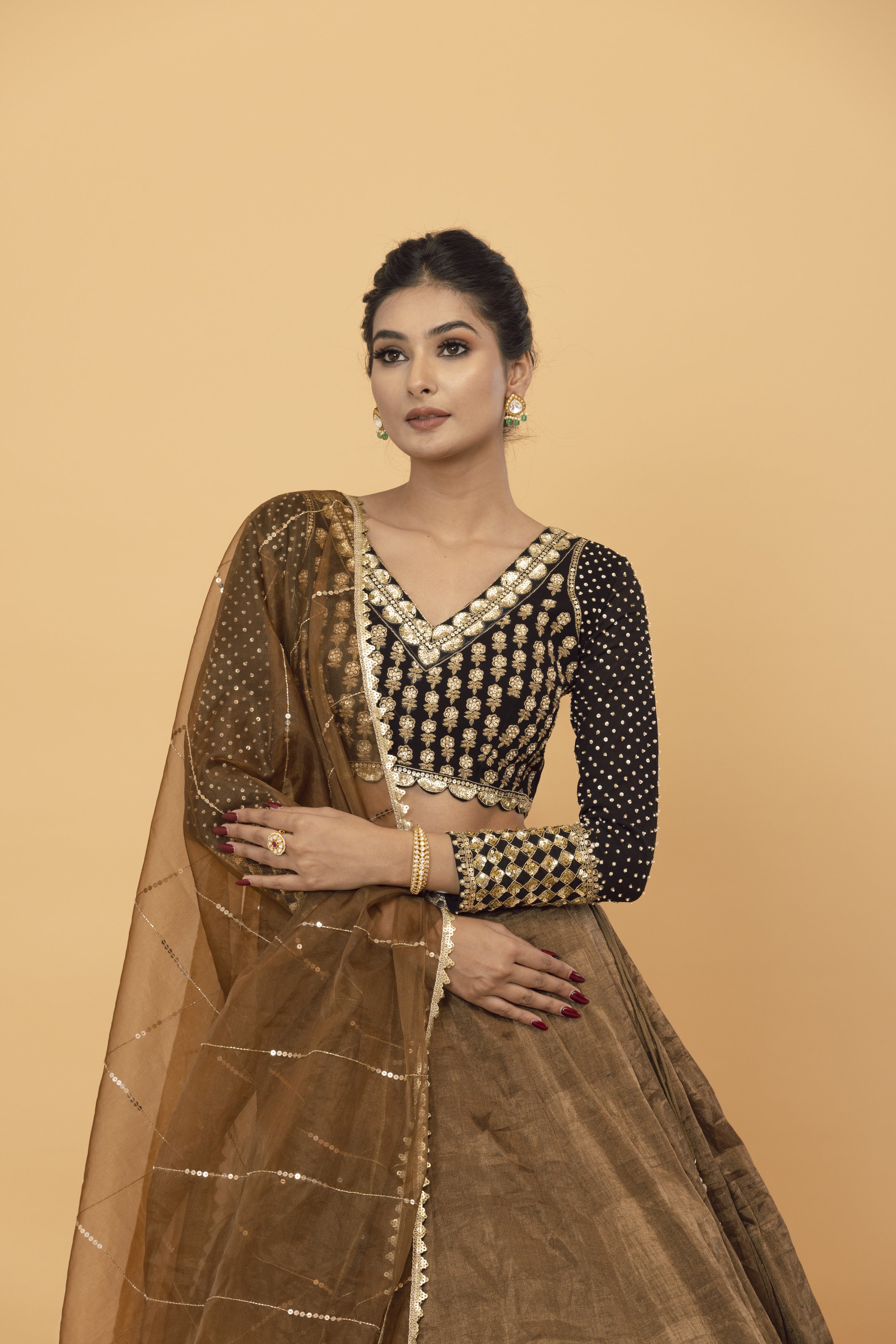 Brown tissue lehenga