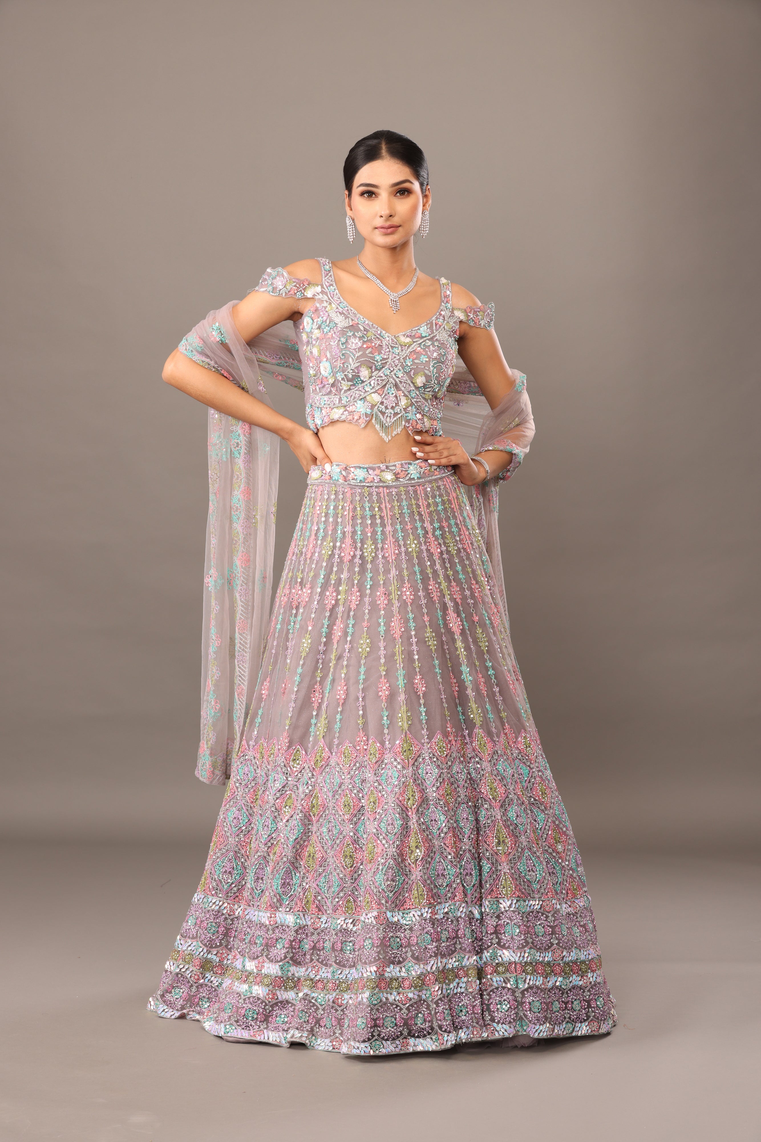 Multicolour Net lehanga