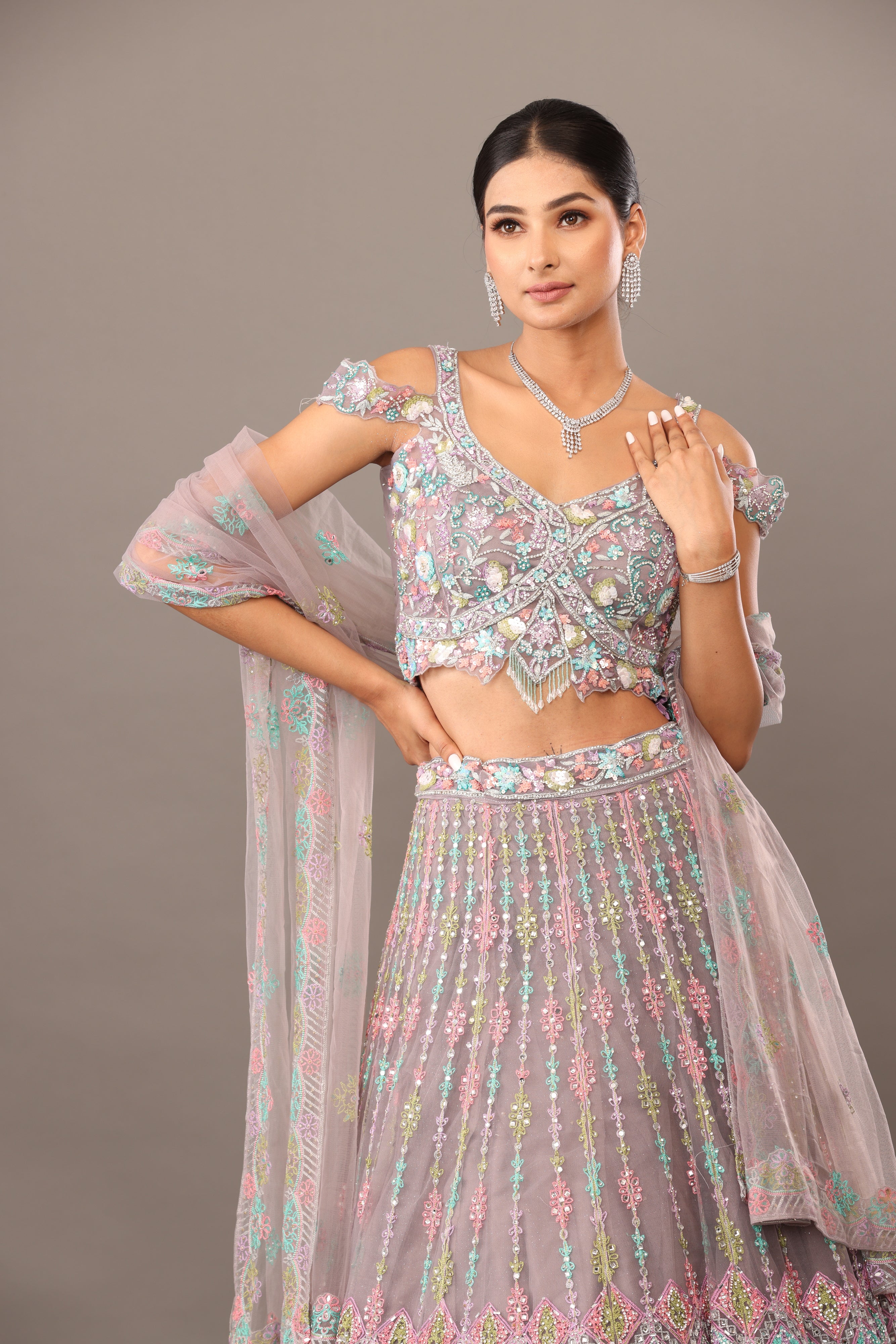 Multicolour Net lehanga