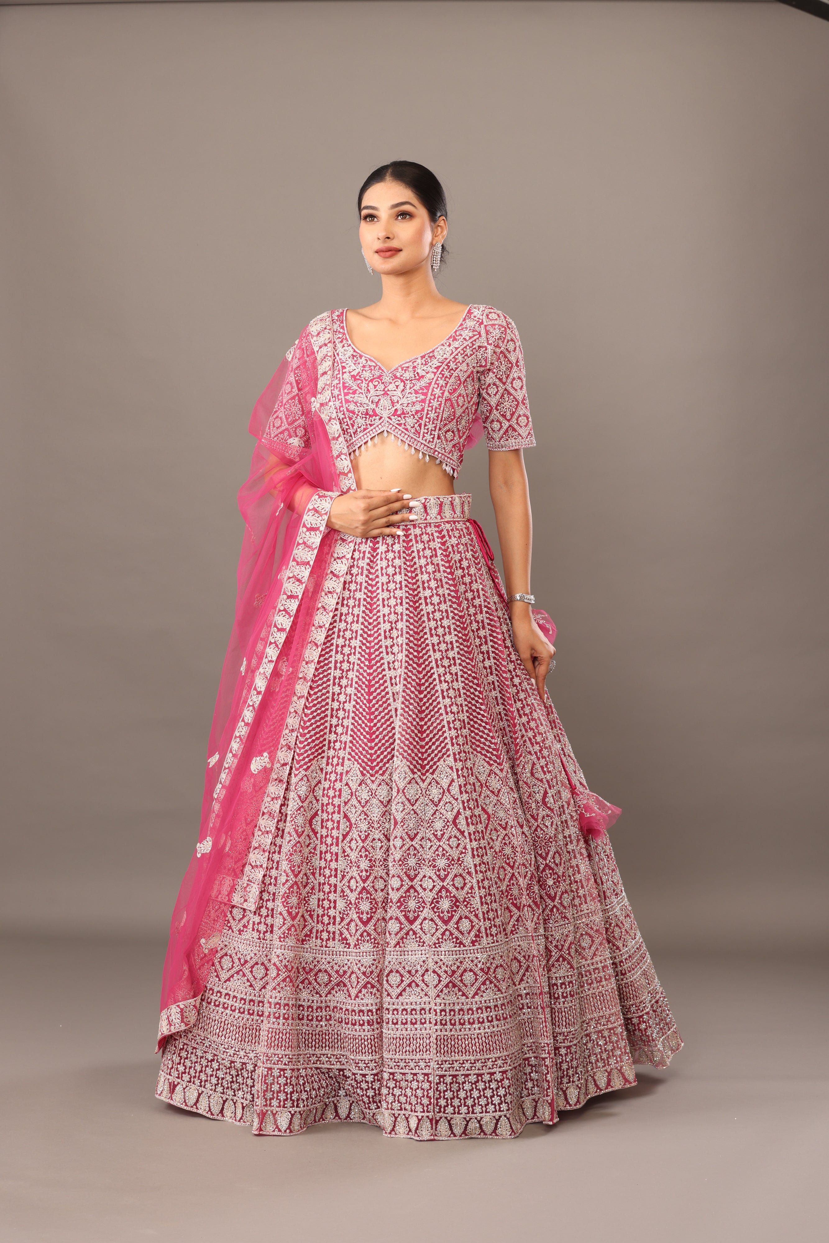 Pink embroidery Lehanga
