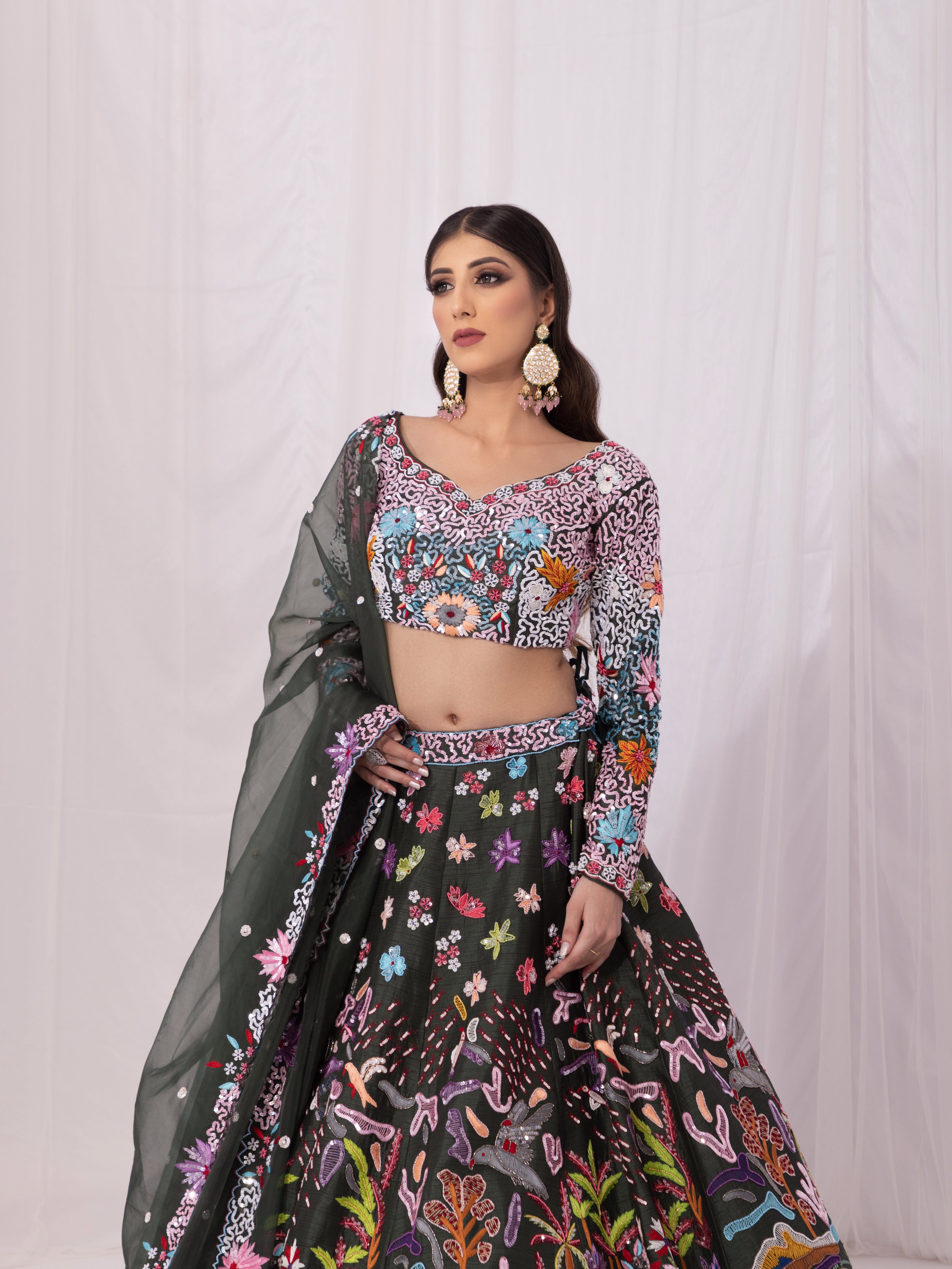 THE GREEN MARINE LEHENGA