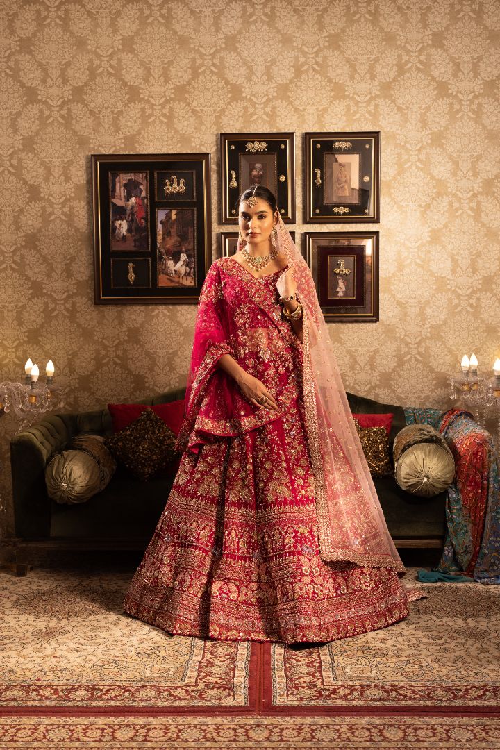 Red Silk Bridal Lehenga with sequins & cutdana embelishment