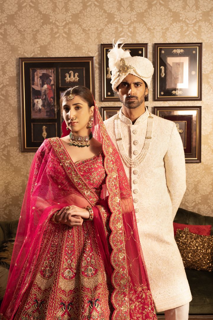 ivory Sherwani with hand embroidery