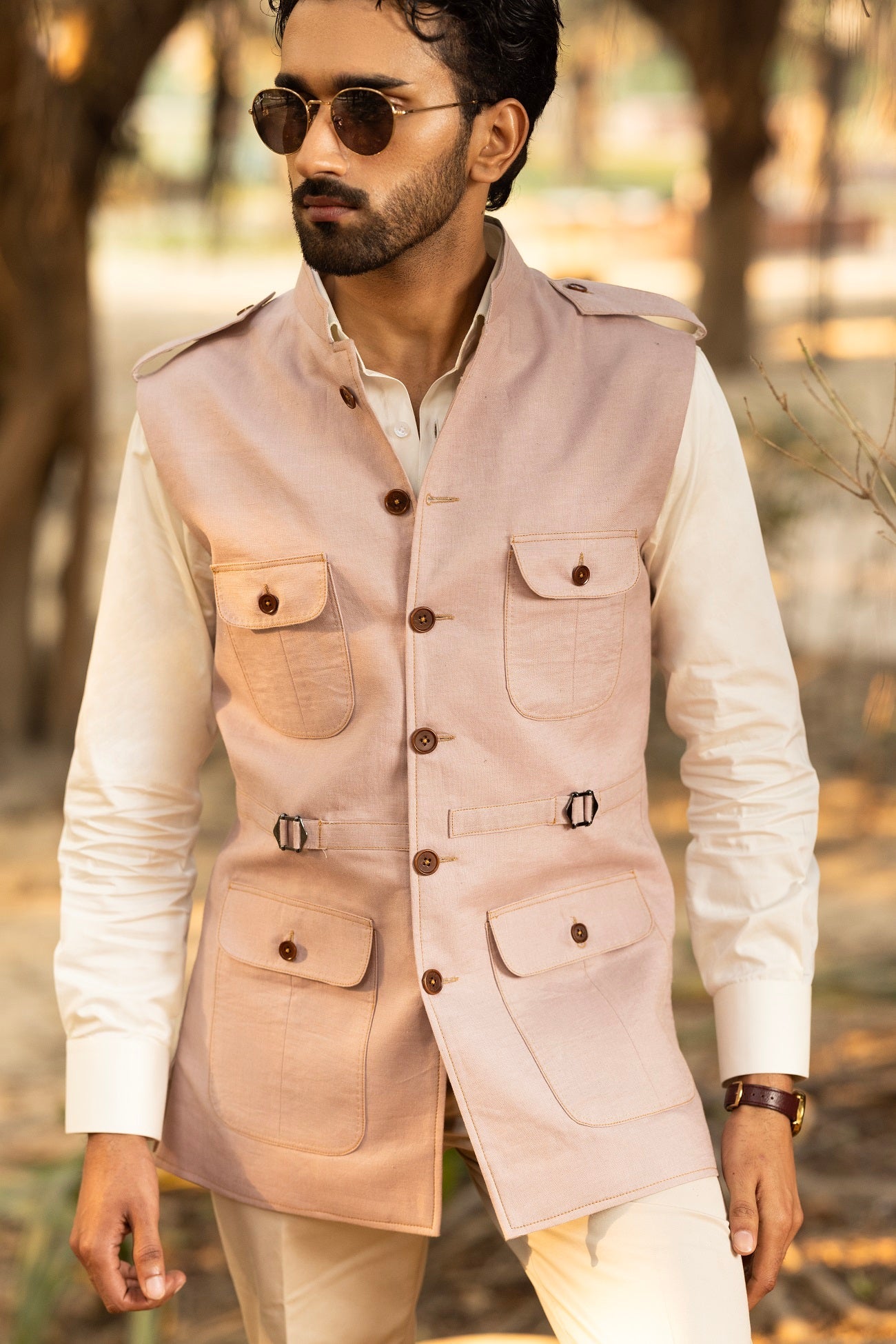 LIGHT PINK SADARI WITH SHOULDER FLAPS