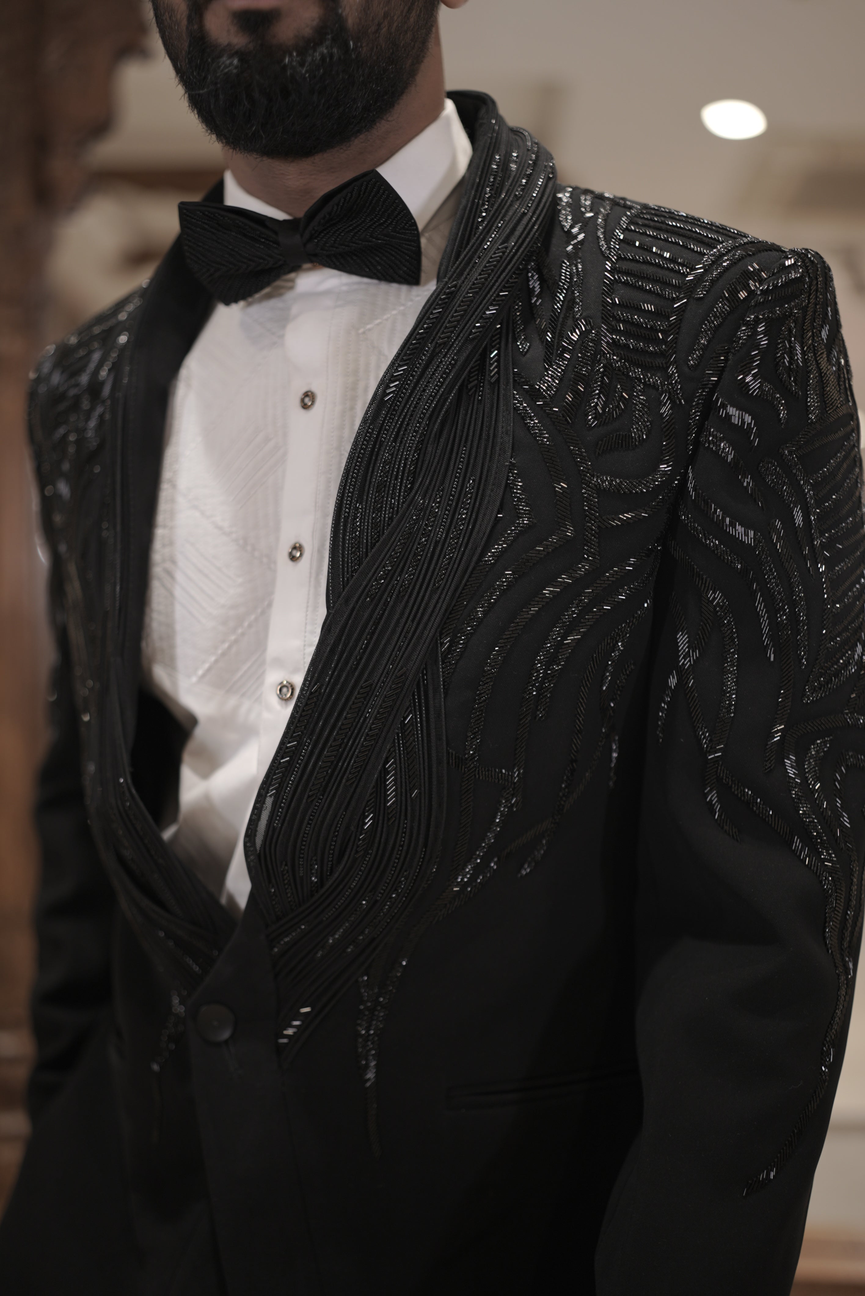 Black tuxedo with embroidered collar