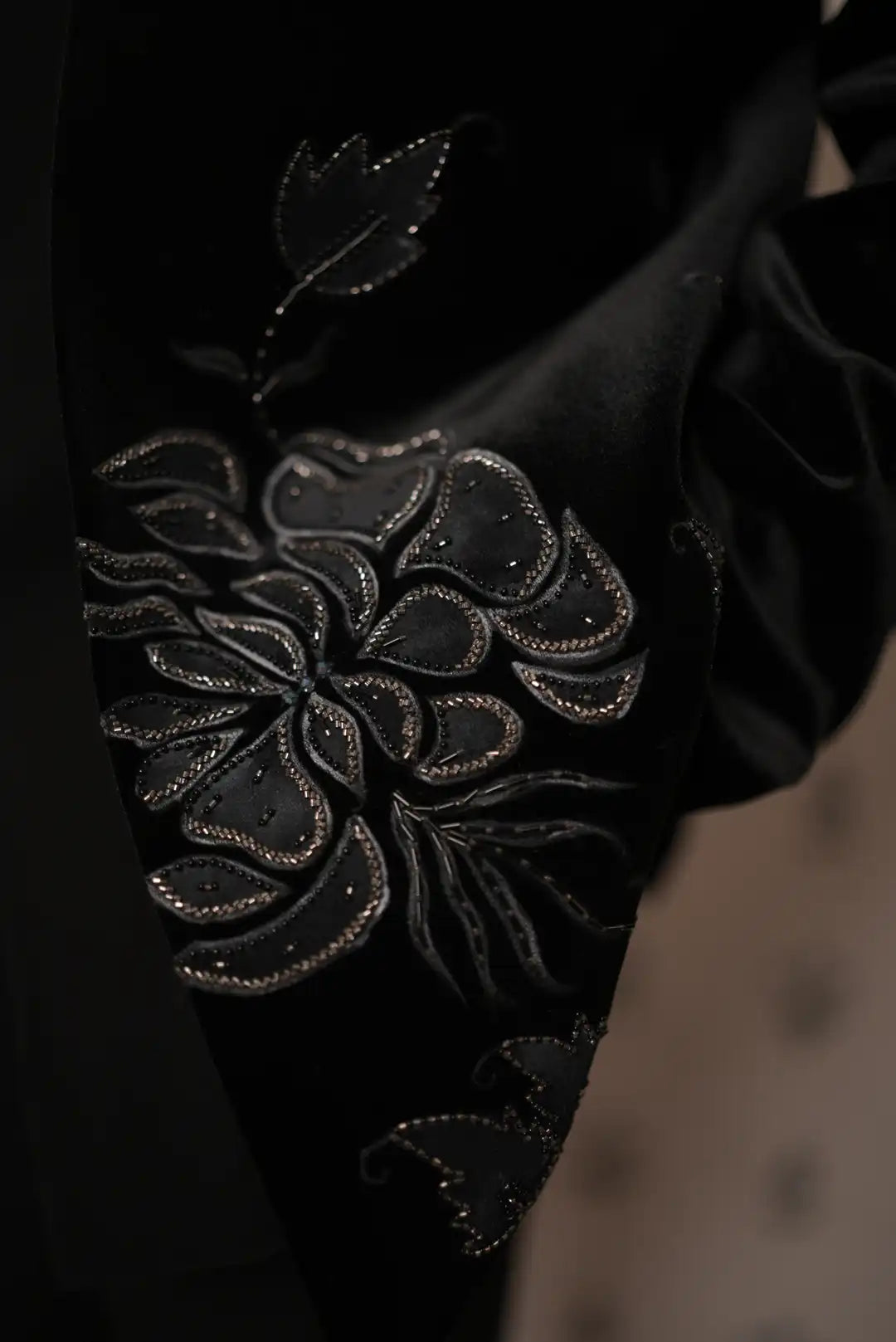 Black Vevet jacket style Indo-western with floral motifs