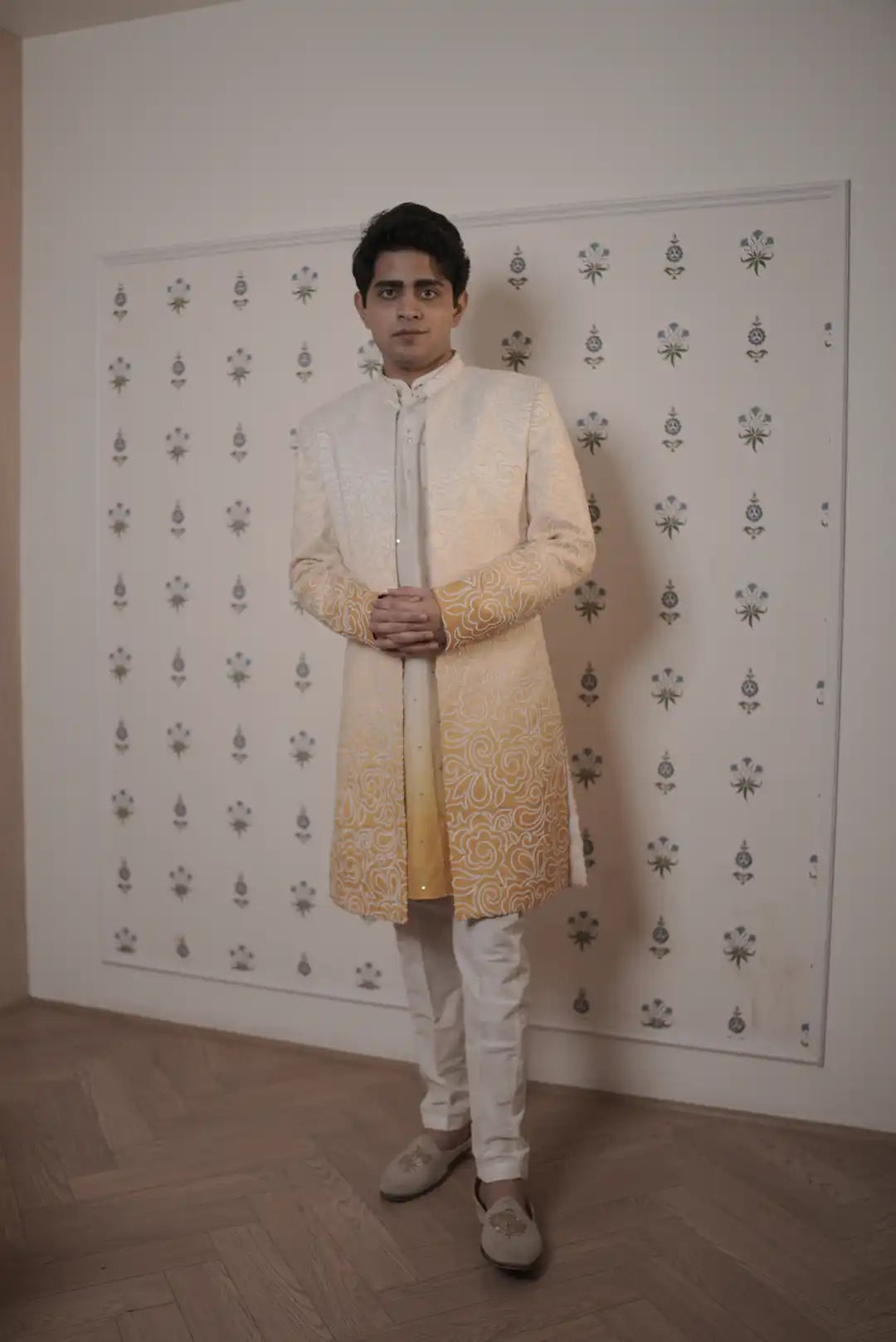 Yellow ombre jacket style indo-western kurta set