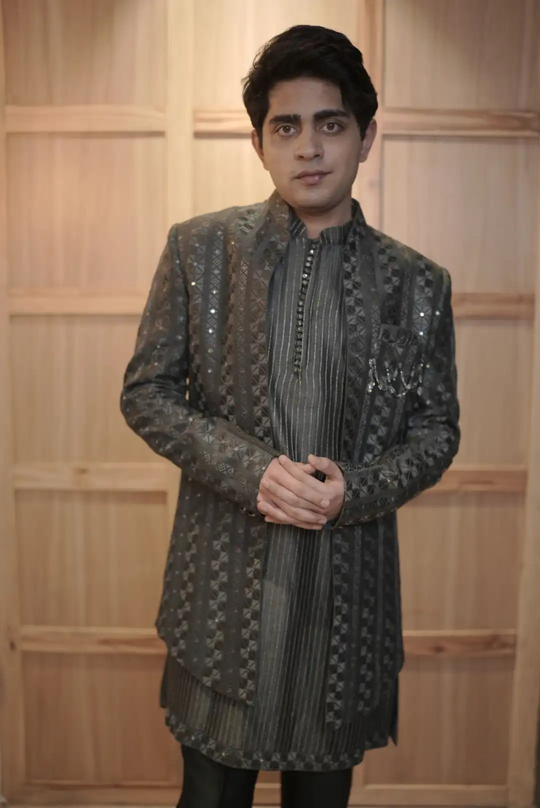 Green Embellished Indo-western set