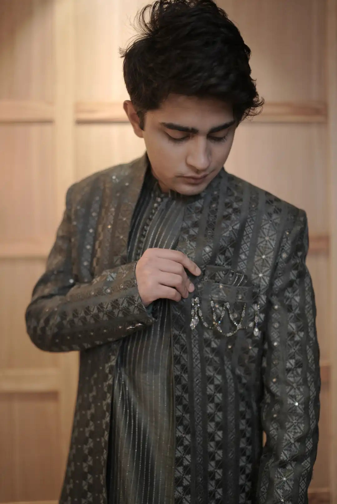 Green Embellished Indo-Western Set