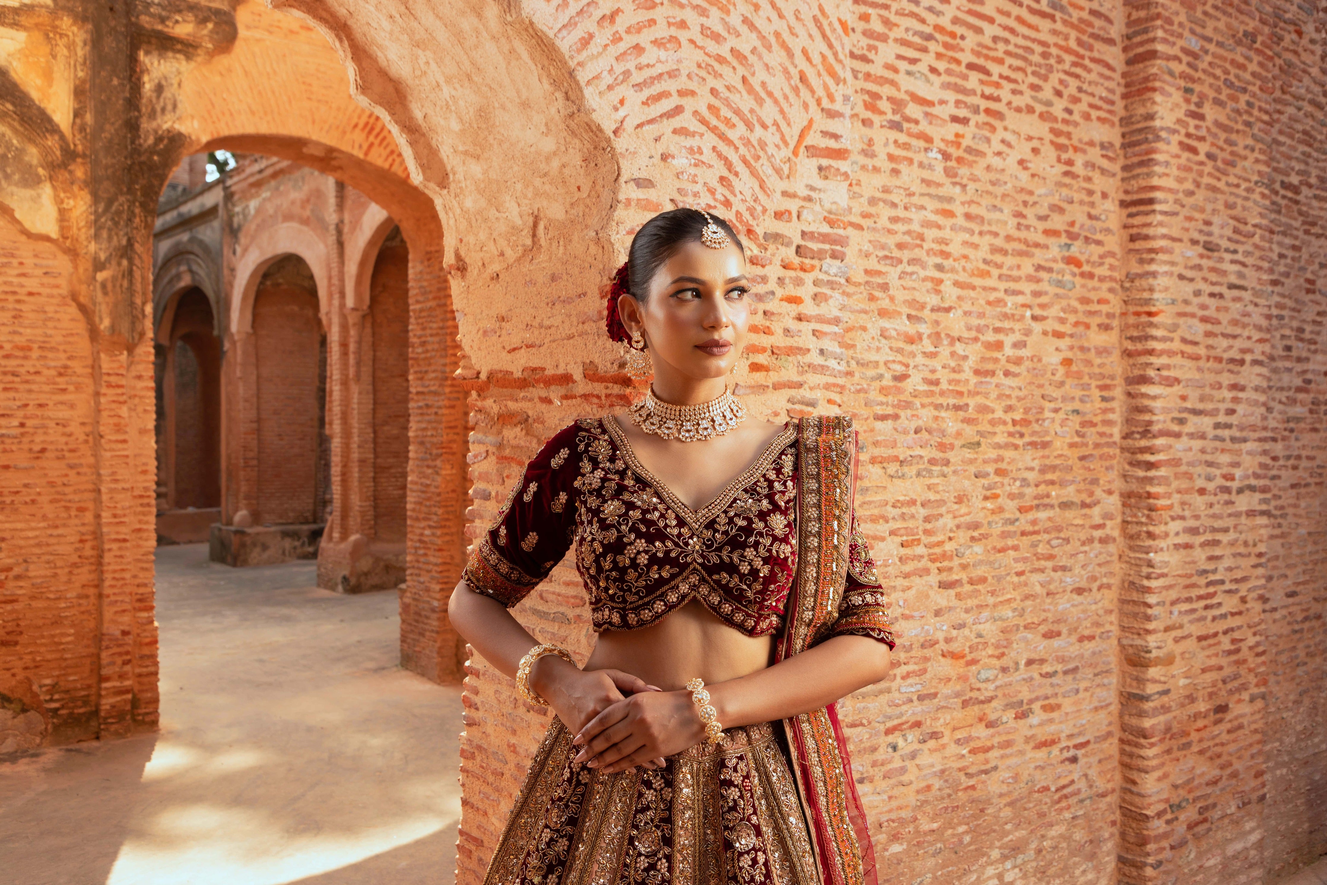 Dark Maroon bridal Lehanga