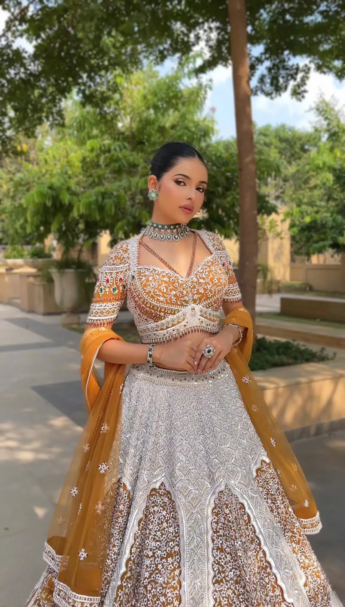 Mustard Georgette Taj Motif Lehenga