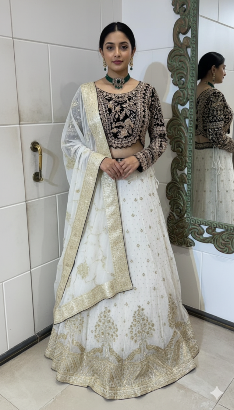 WHITE EMBELLISHED LEHENGA