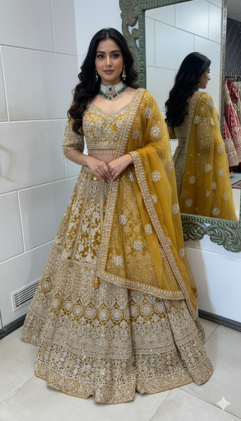 Yellow mirror lehenga