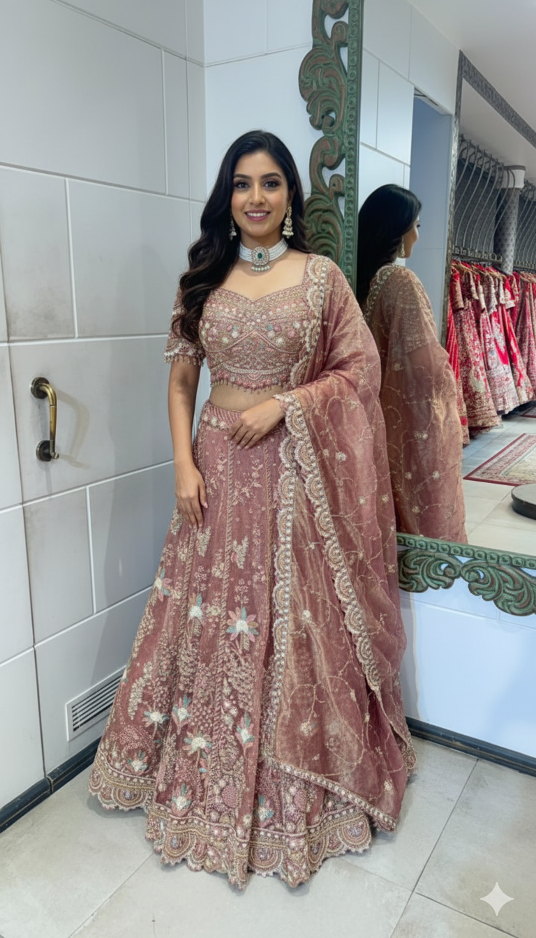 Dusty Rose Velvet Embellished Lehenga