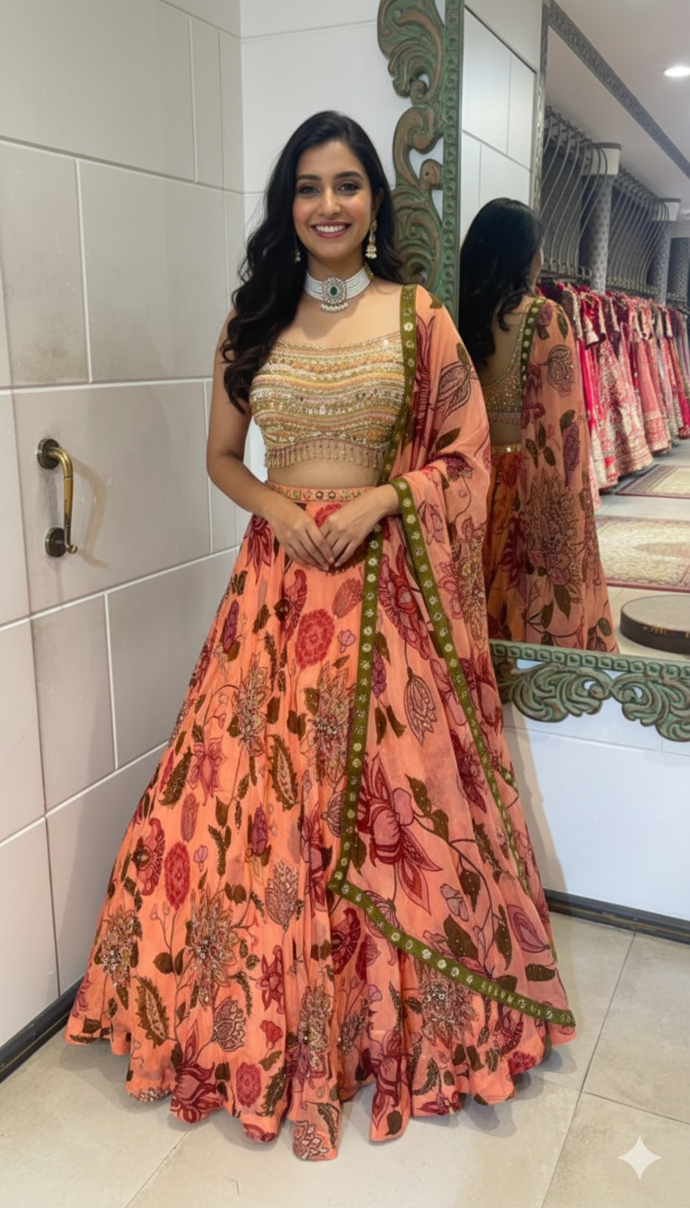 Peach and green floral