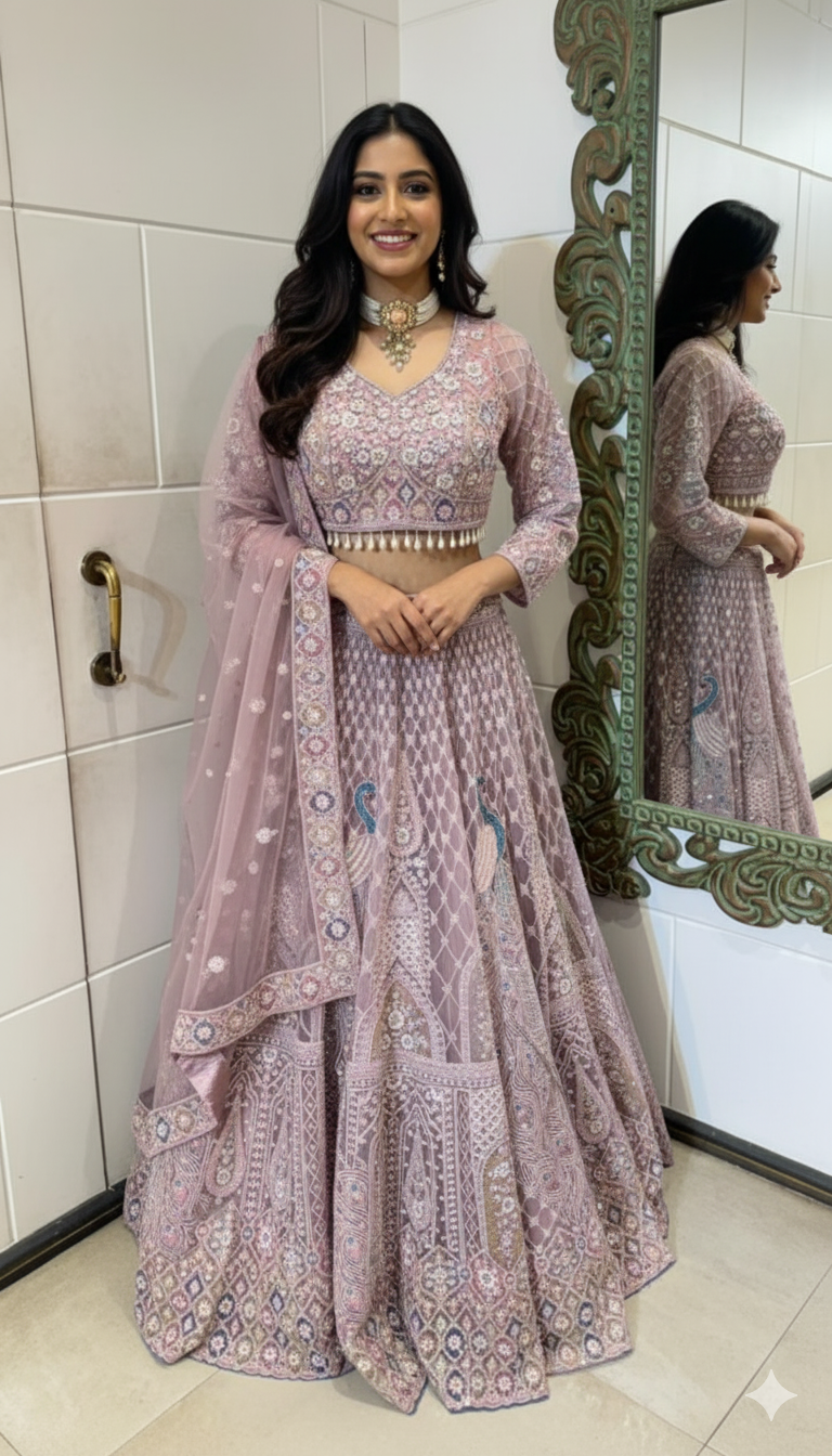 Dusty Pink Heavily Embellished Lehenga