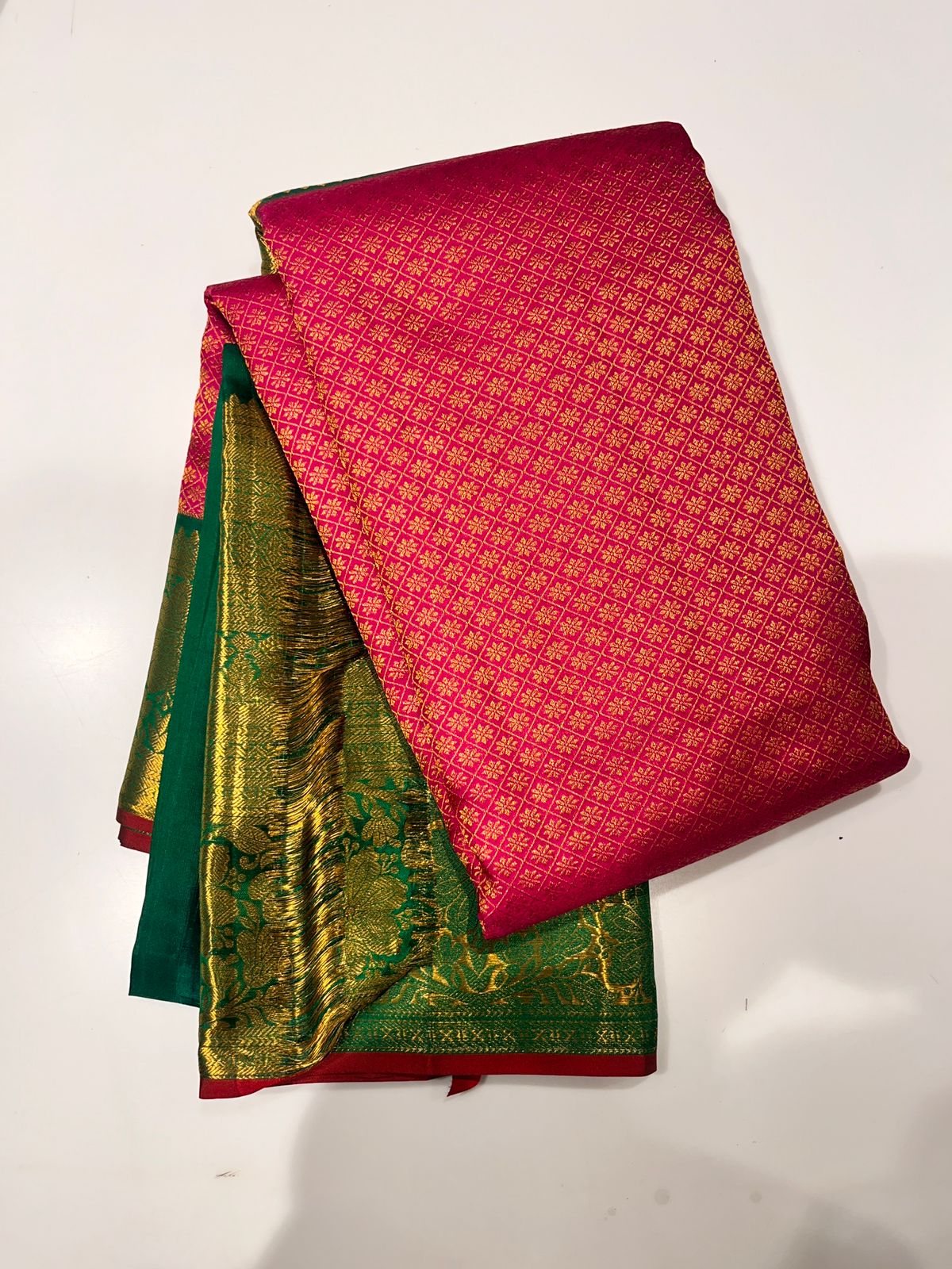 Pink and green silk saree