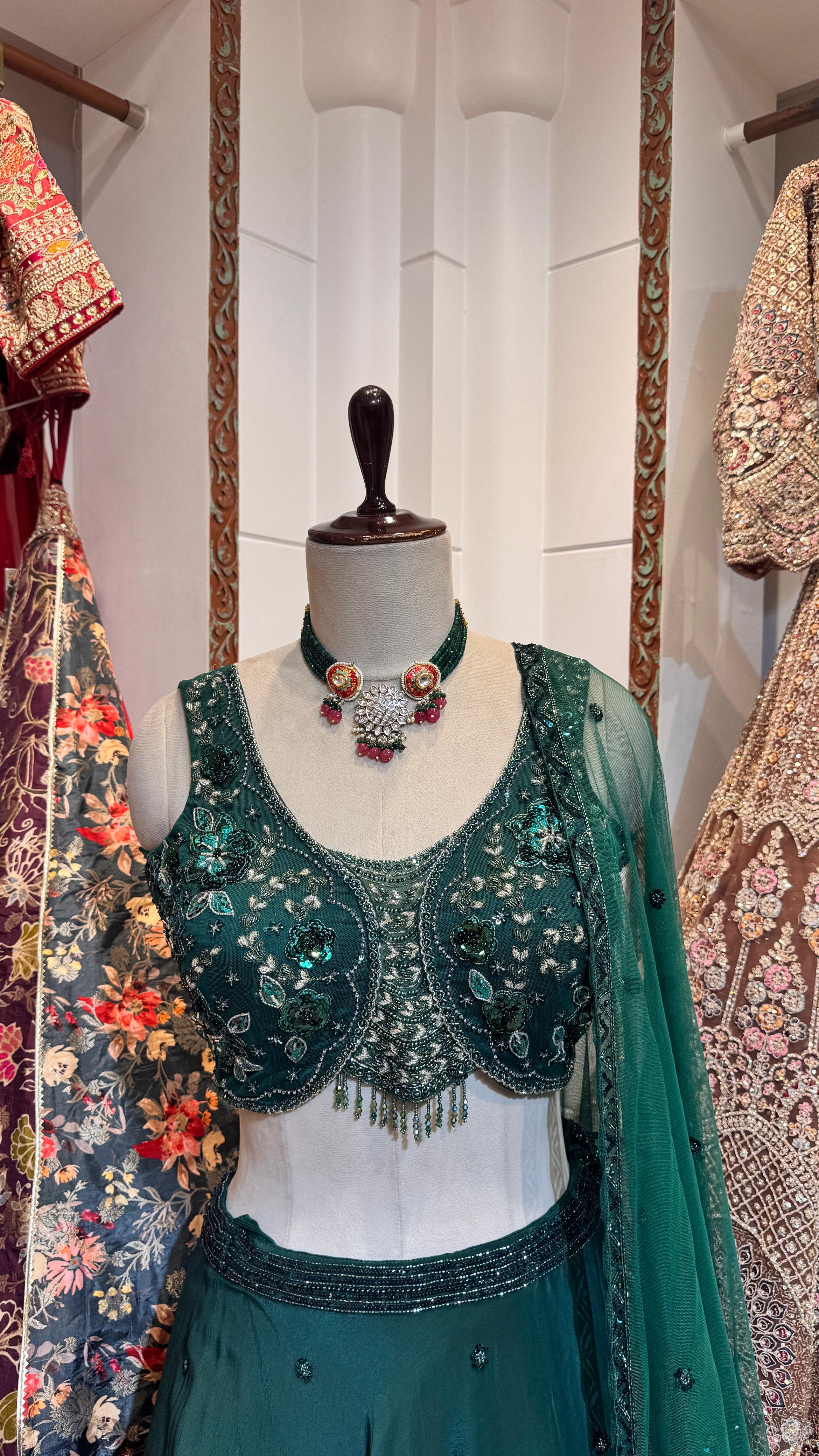 Green sequins lehenga