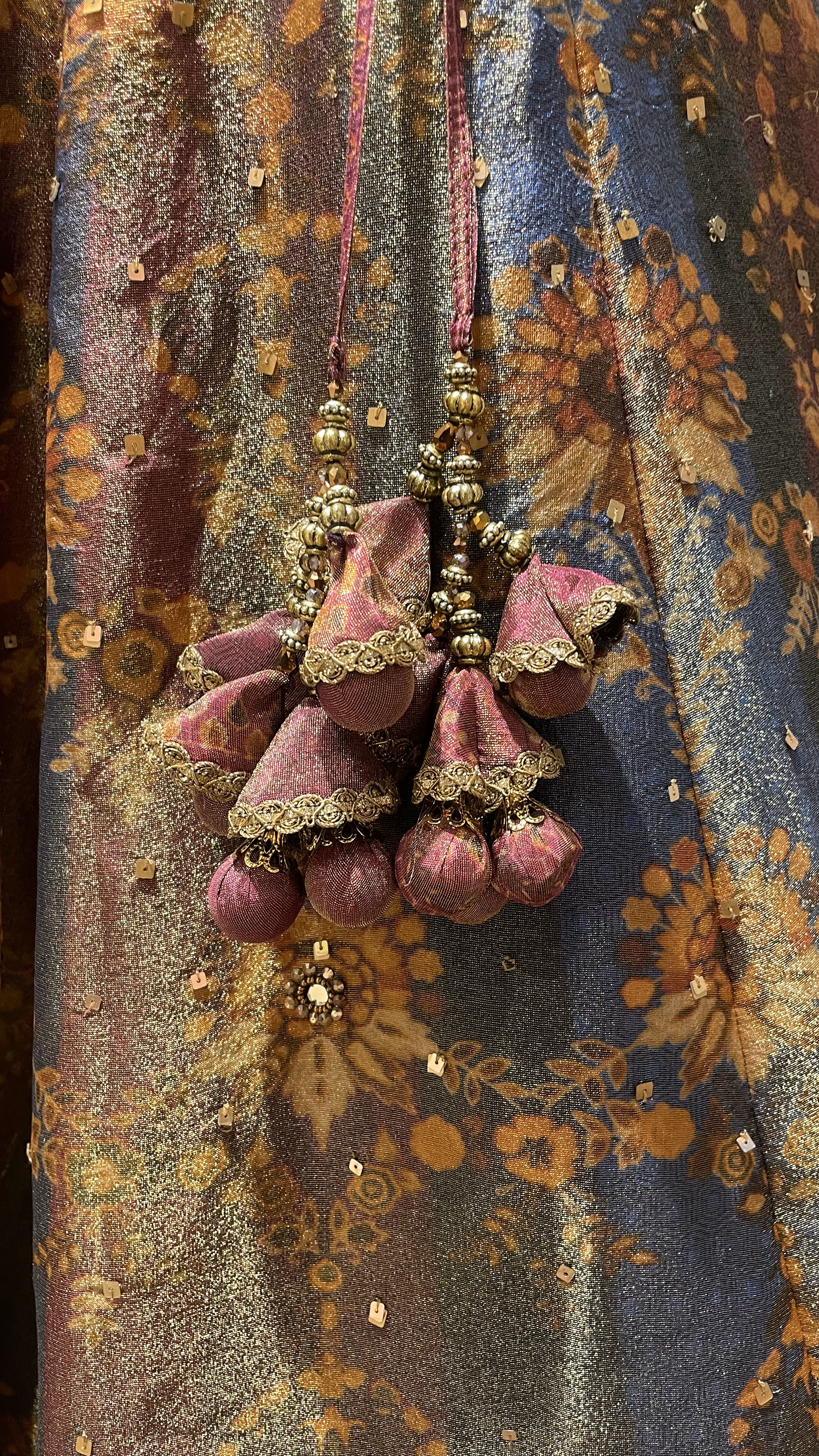 Multicolour tissue lehenga with mirrorwork