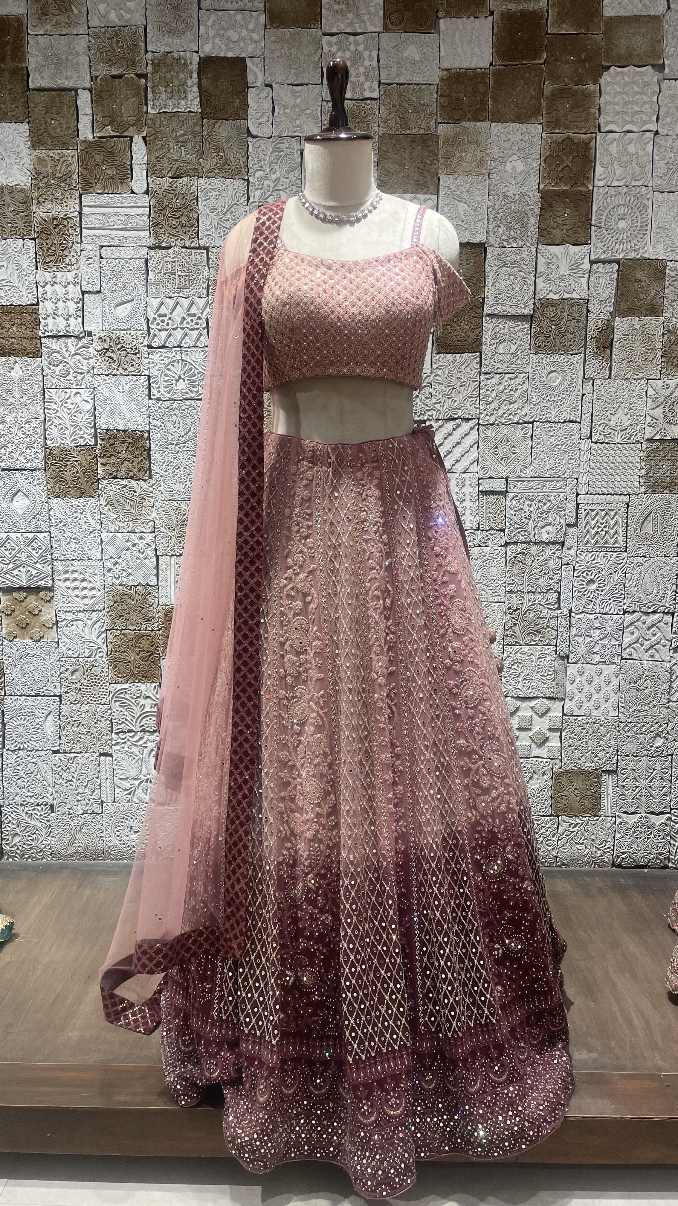 Purple Ombre Georgette Lehenga with Threadwork