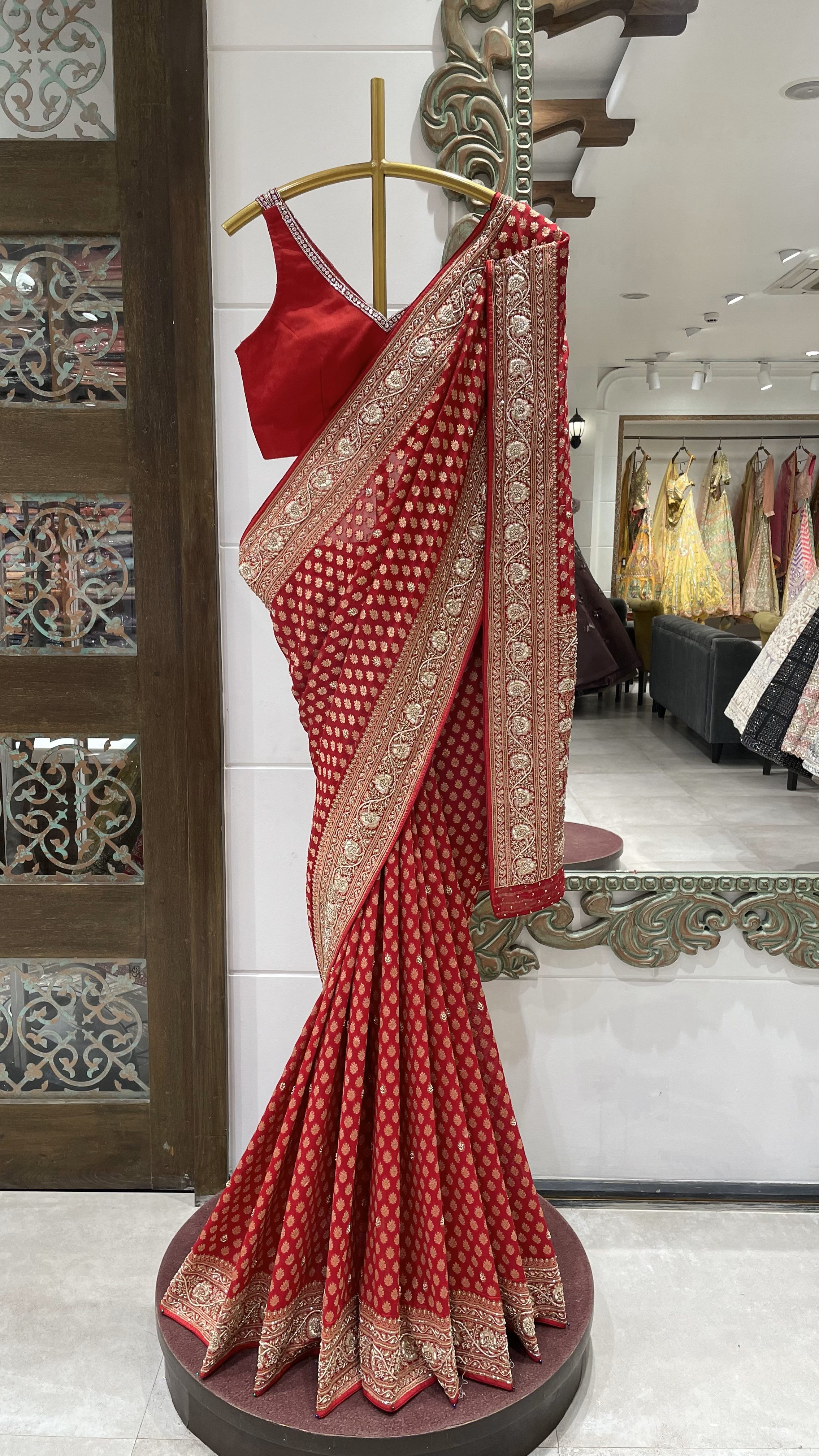 Red Banarasi Silk Khaddi saree with Zariwork
