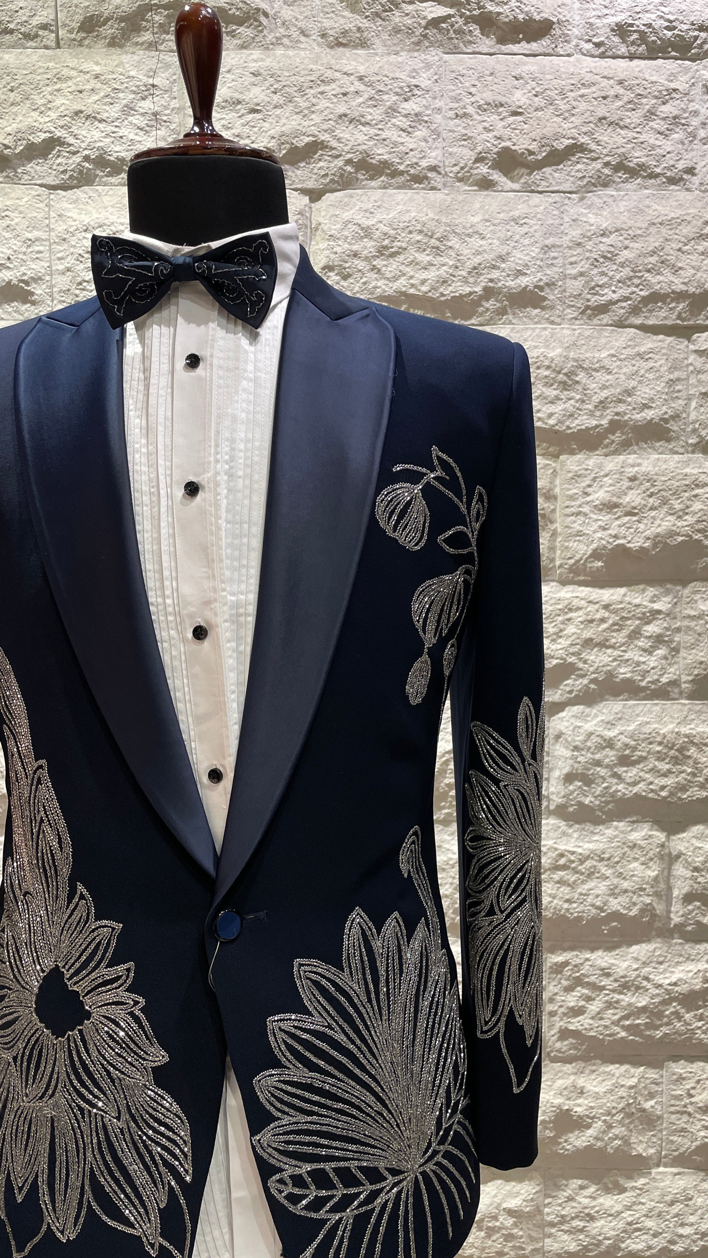 Blue tuxedo with silver detailing