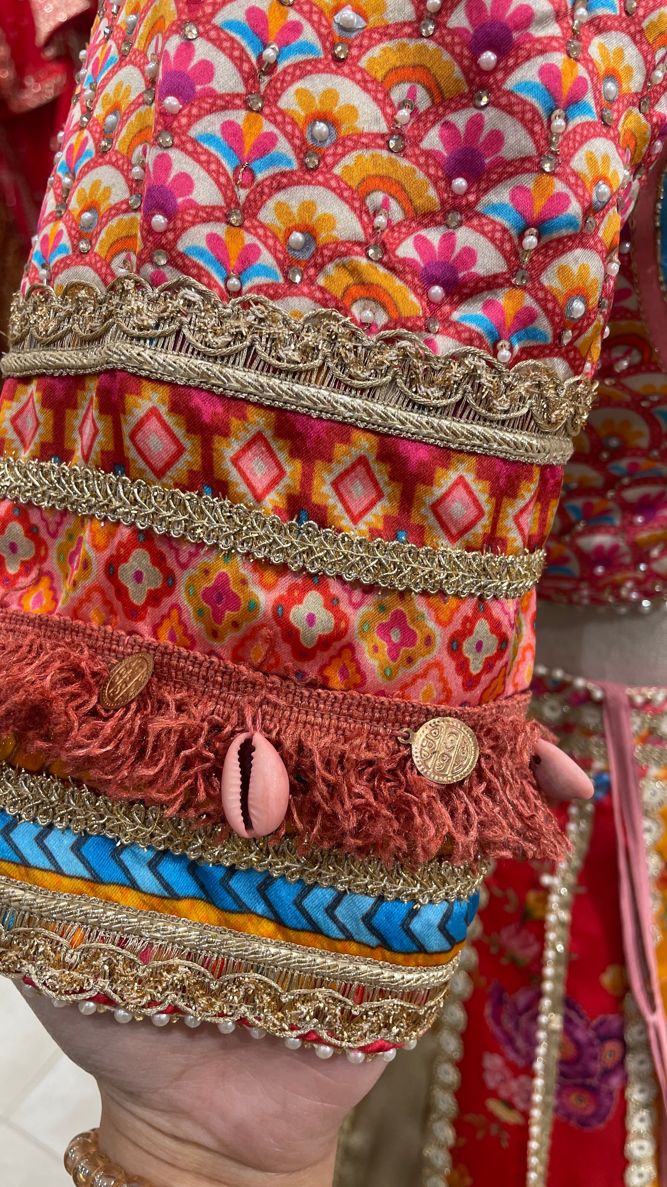 Multicolour silk lehenga with floral prints