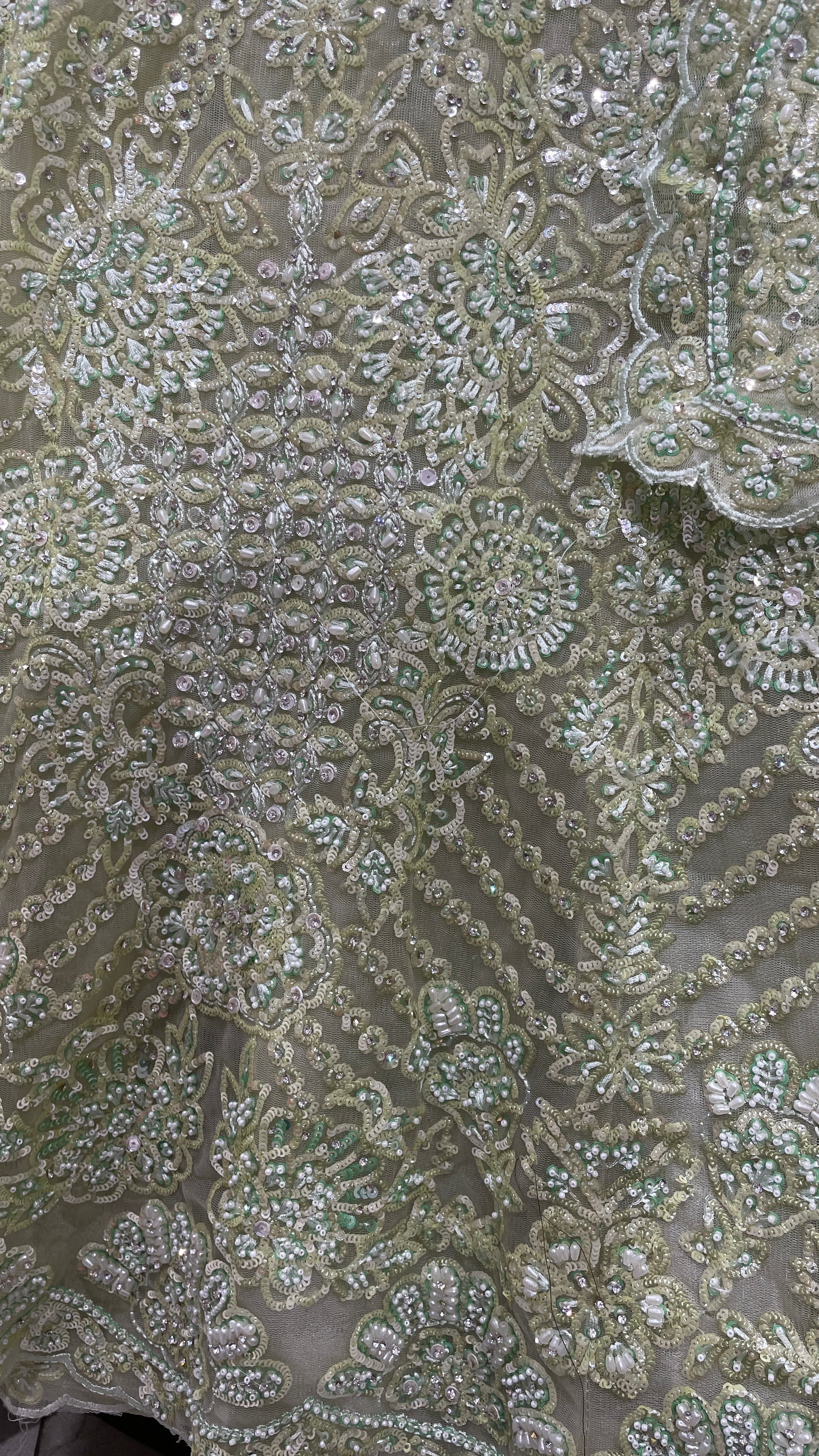 Pista Green colour Lehenga with sequins and pearlwork