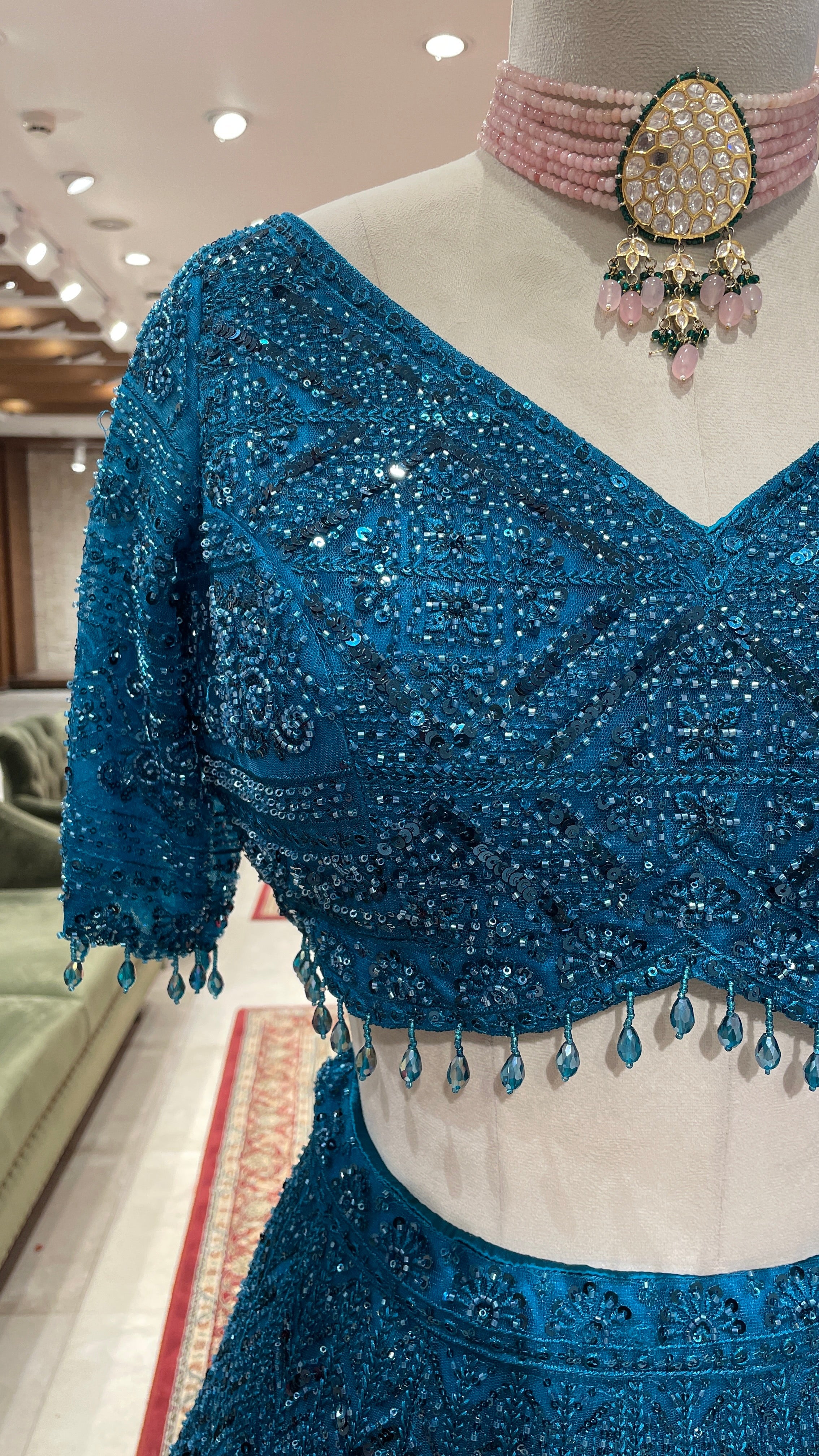 Teal Blue colour Lehenga with sequins work