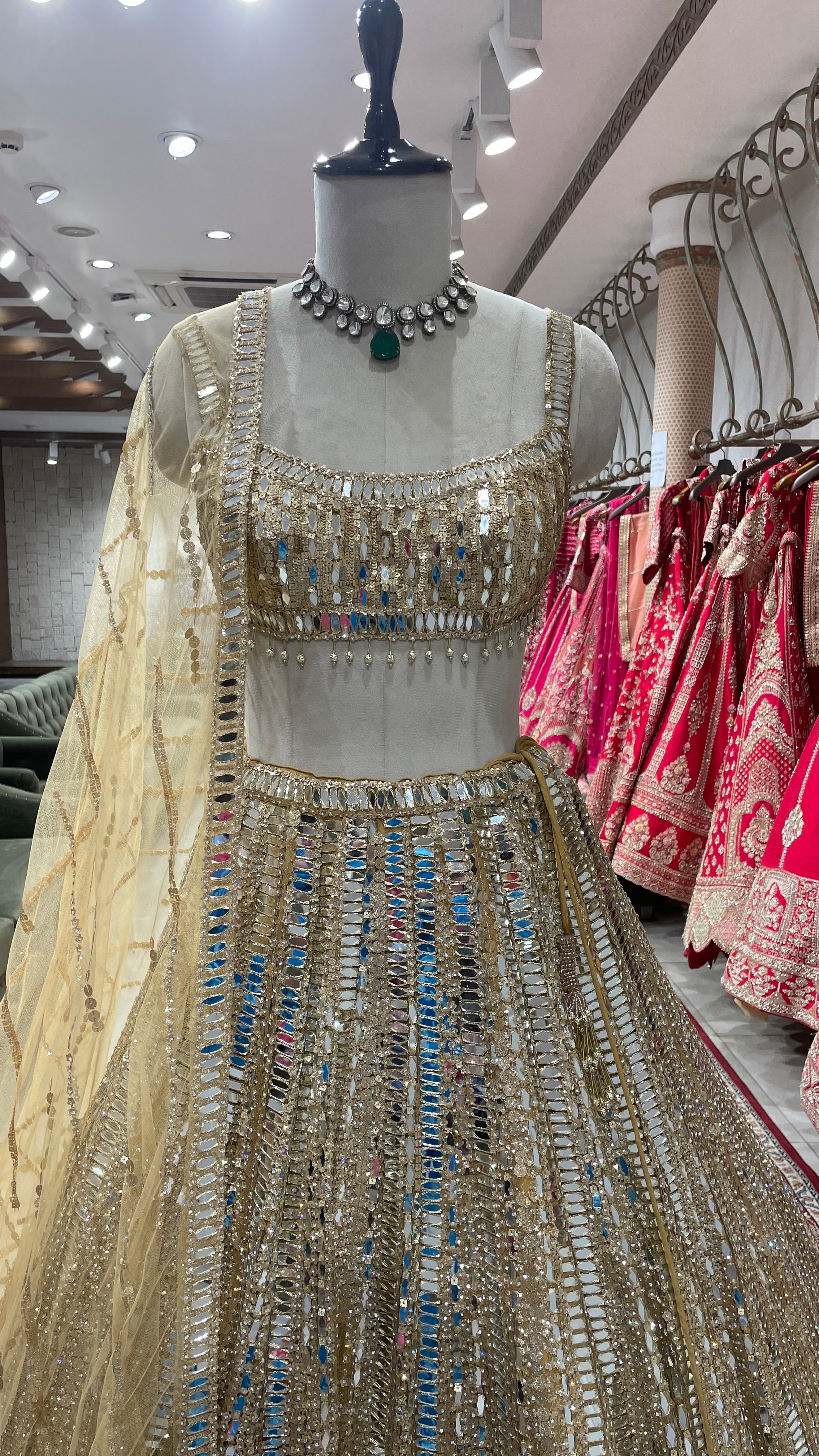 Golden mirrorwork lehenga