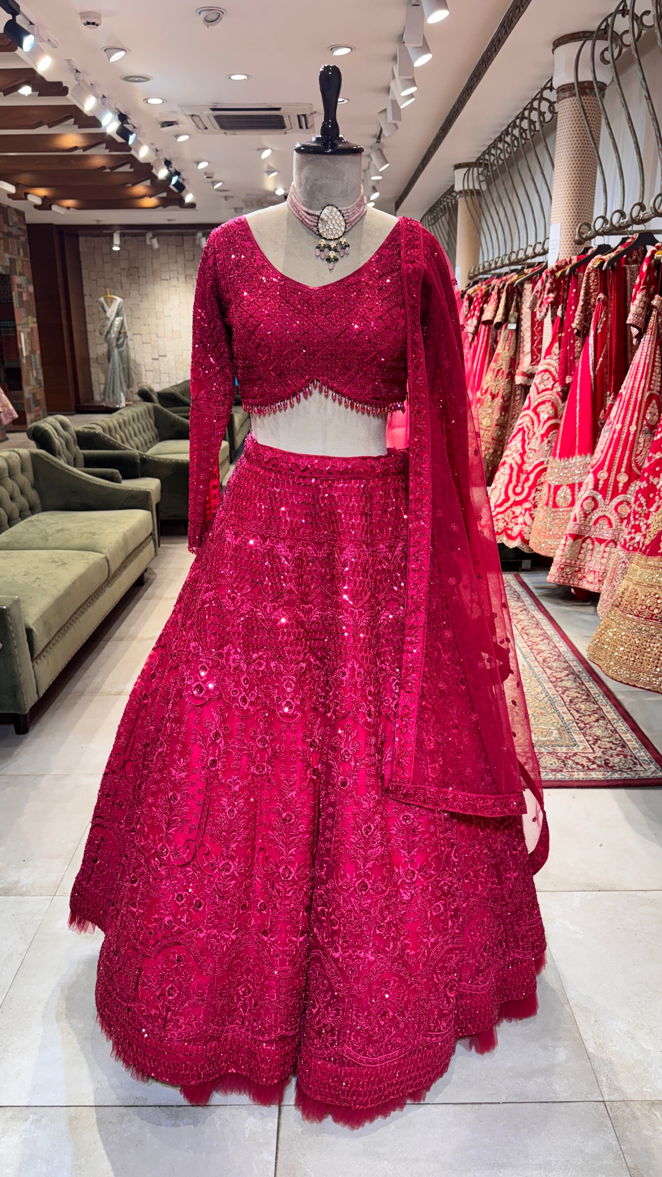 Hot pink embroidered lehenga