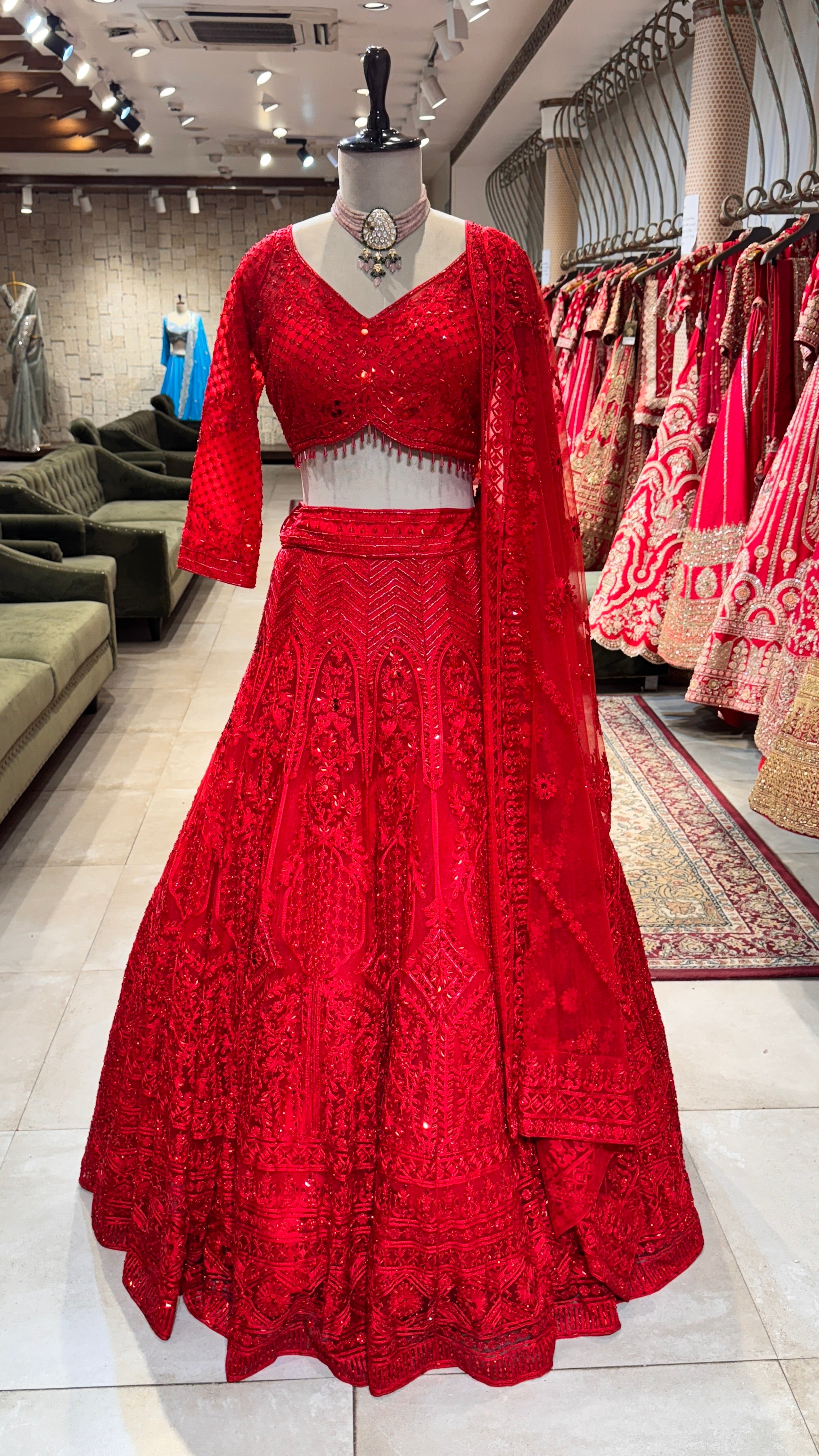Red embroidered lehenga