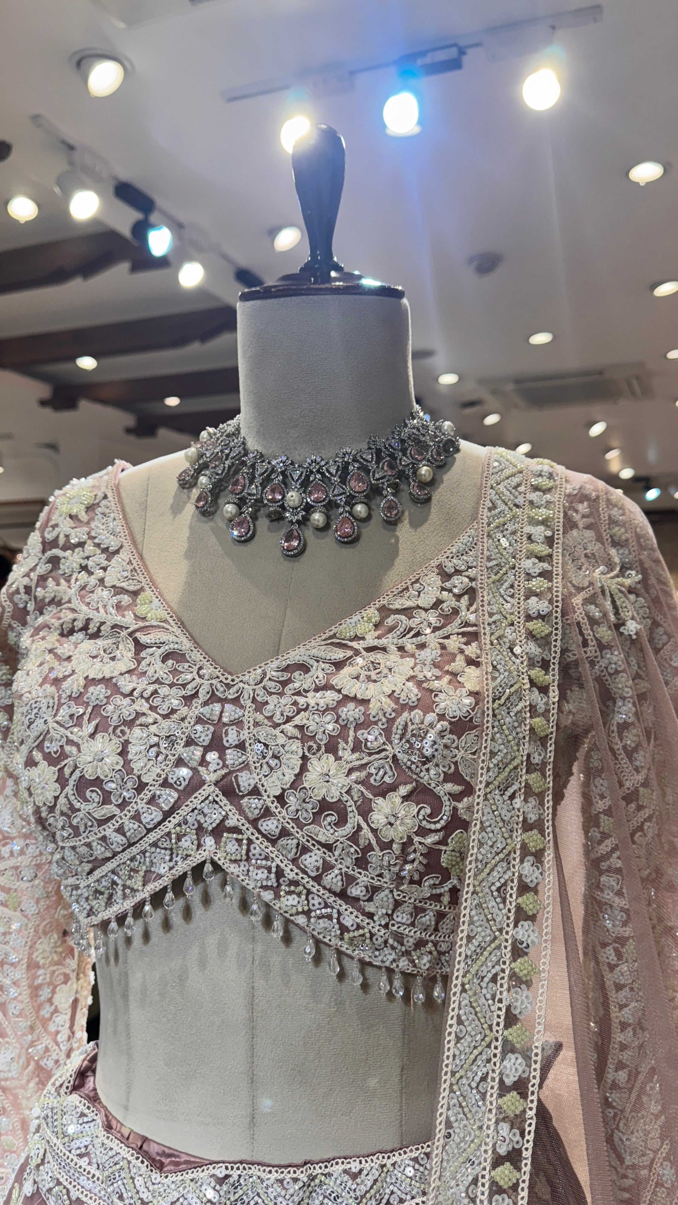 Pink floral motif lehenga