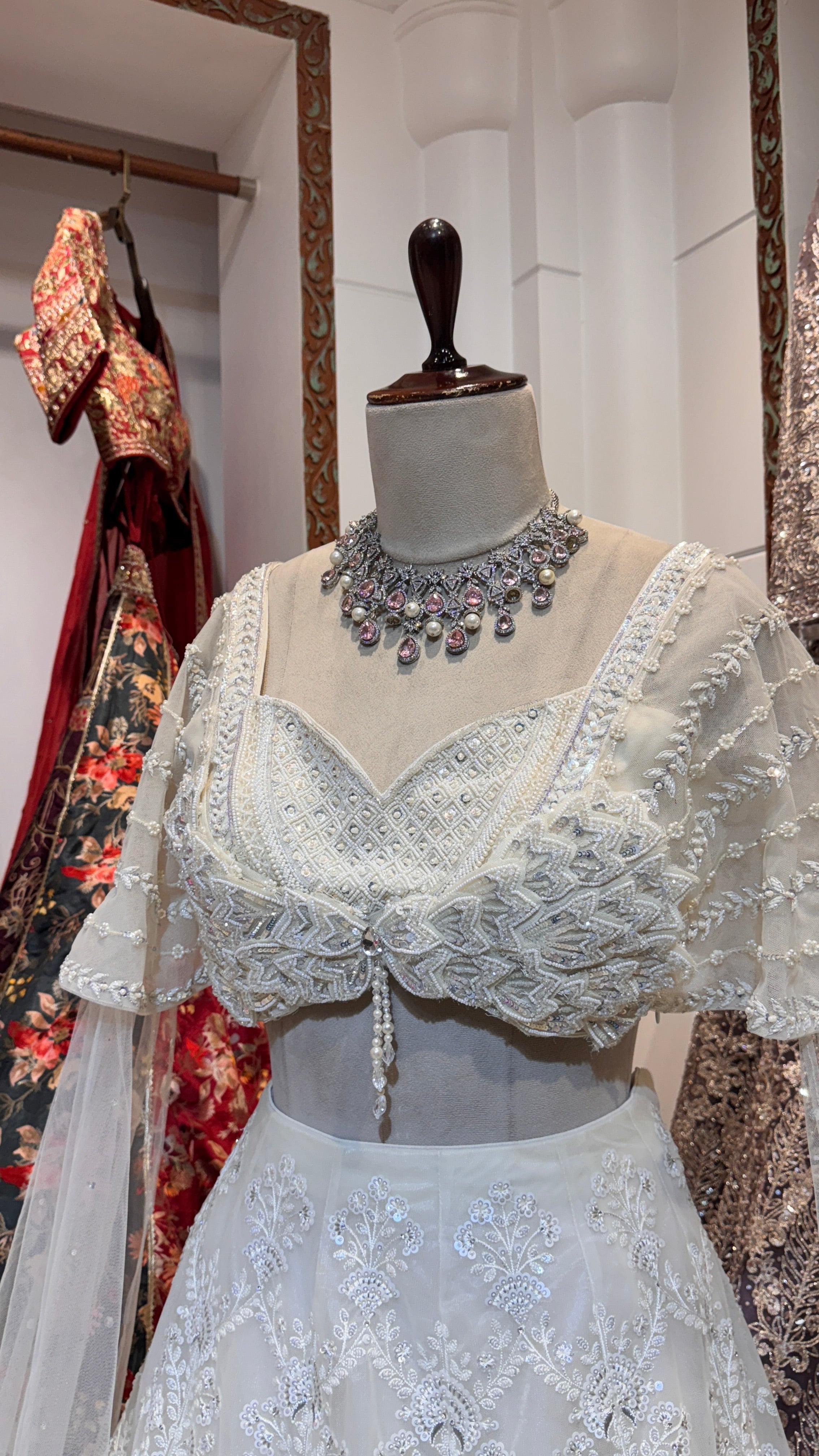 White on white embroidery lehenga