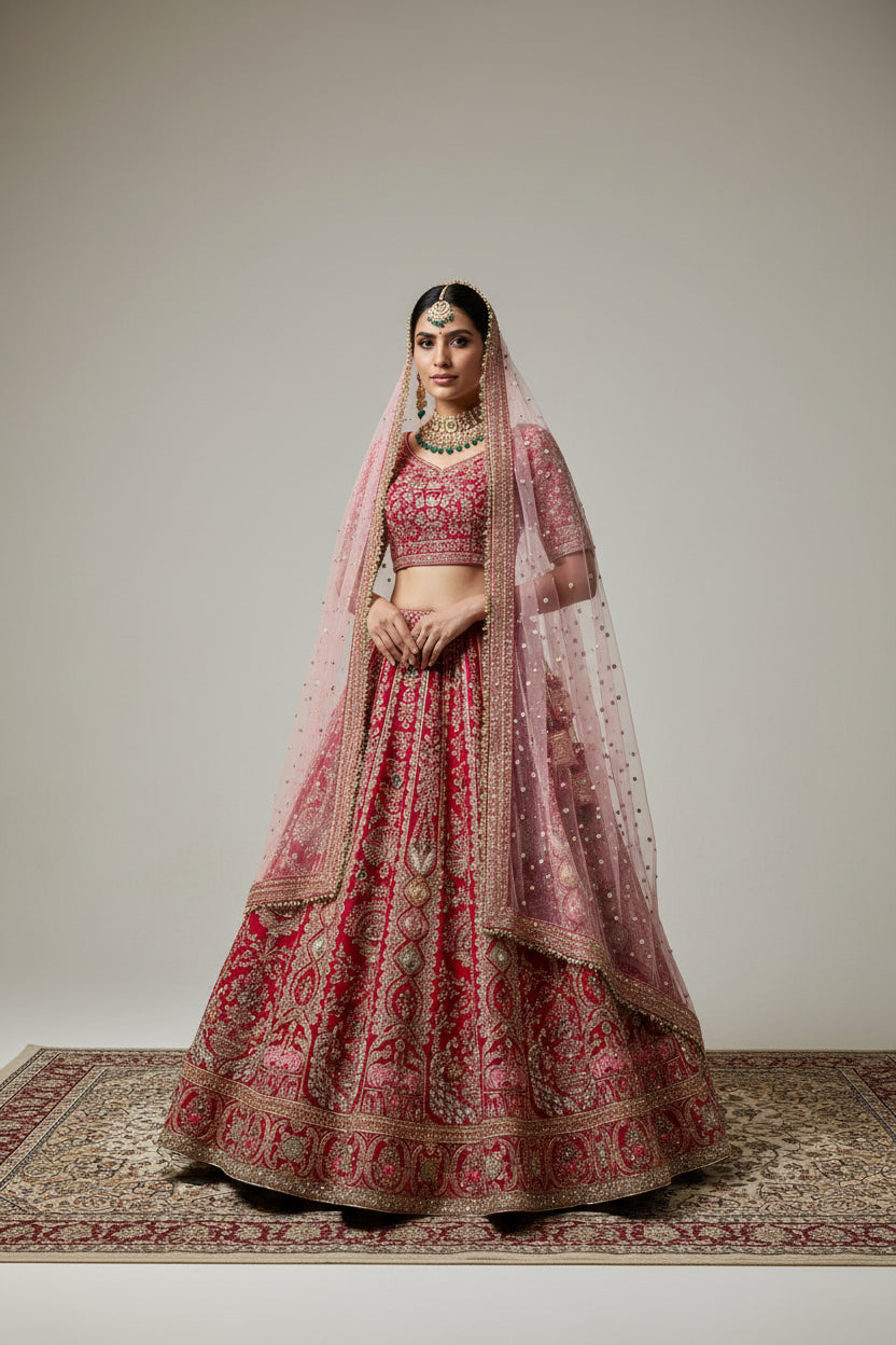 Pink silk bridal lehenga