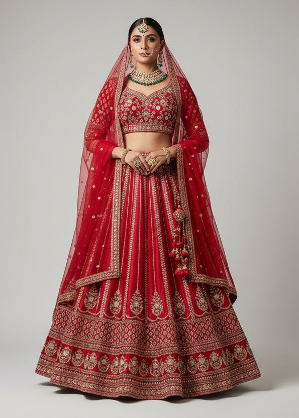 Red silk bridal lehenga