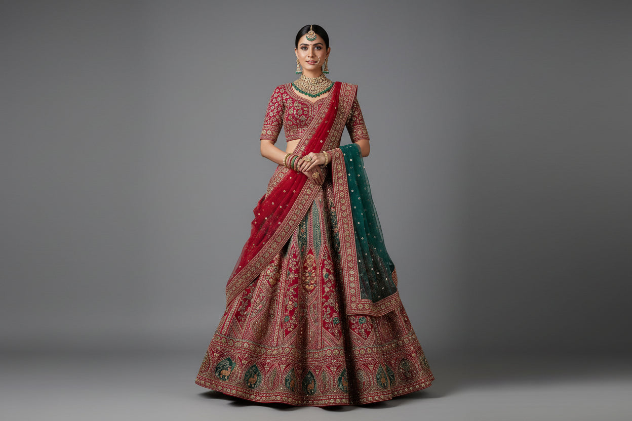 Multicolour Silk Bridal lehenga
