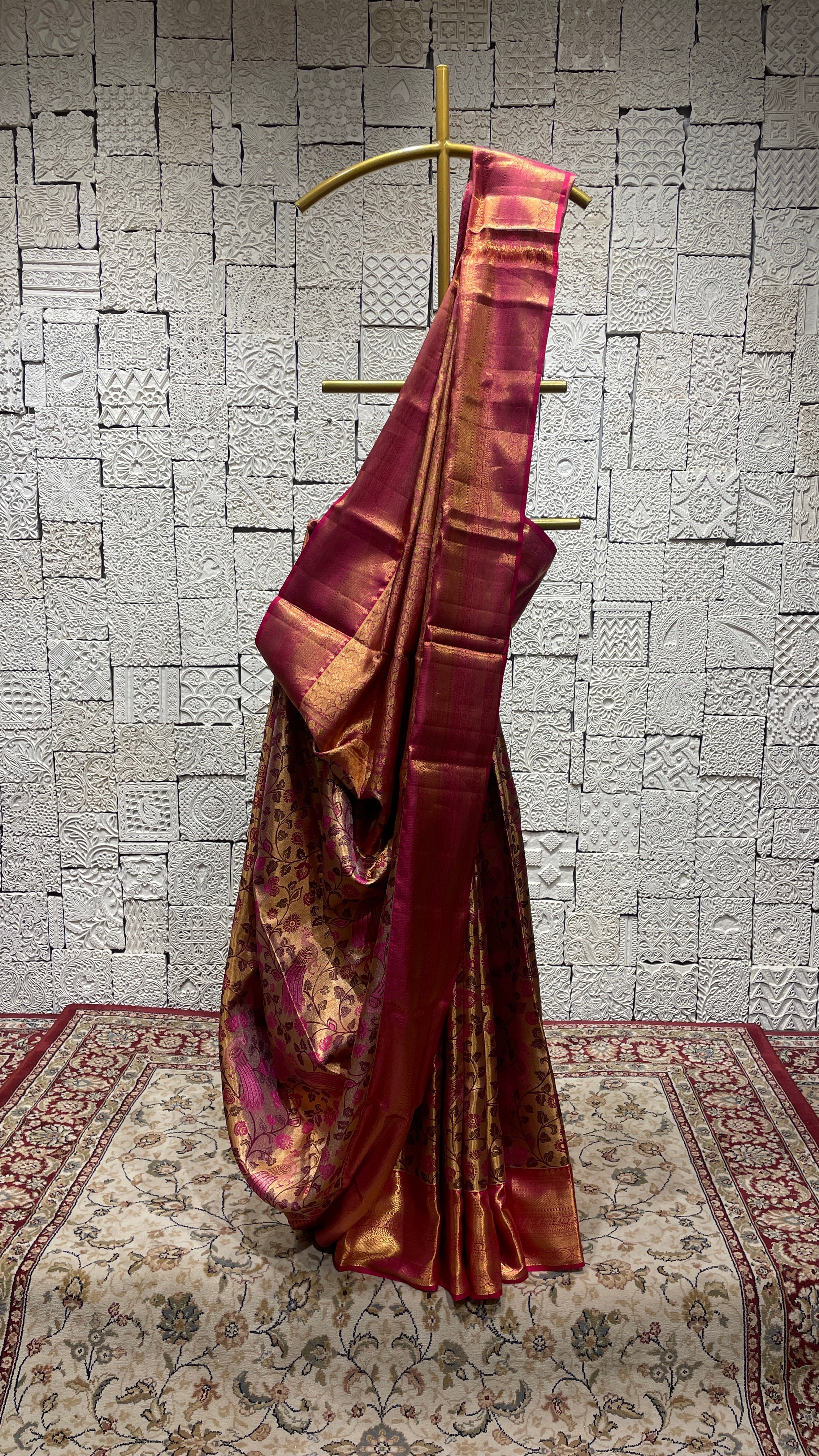 Gold & pink silk kanjivaram saree