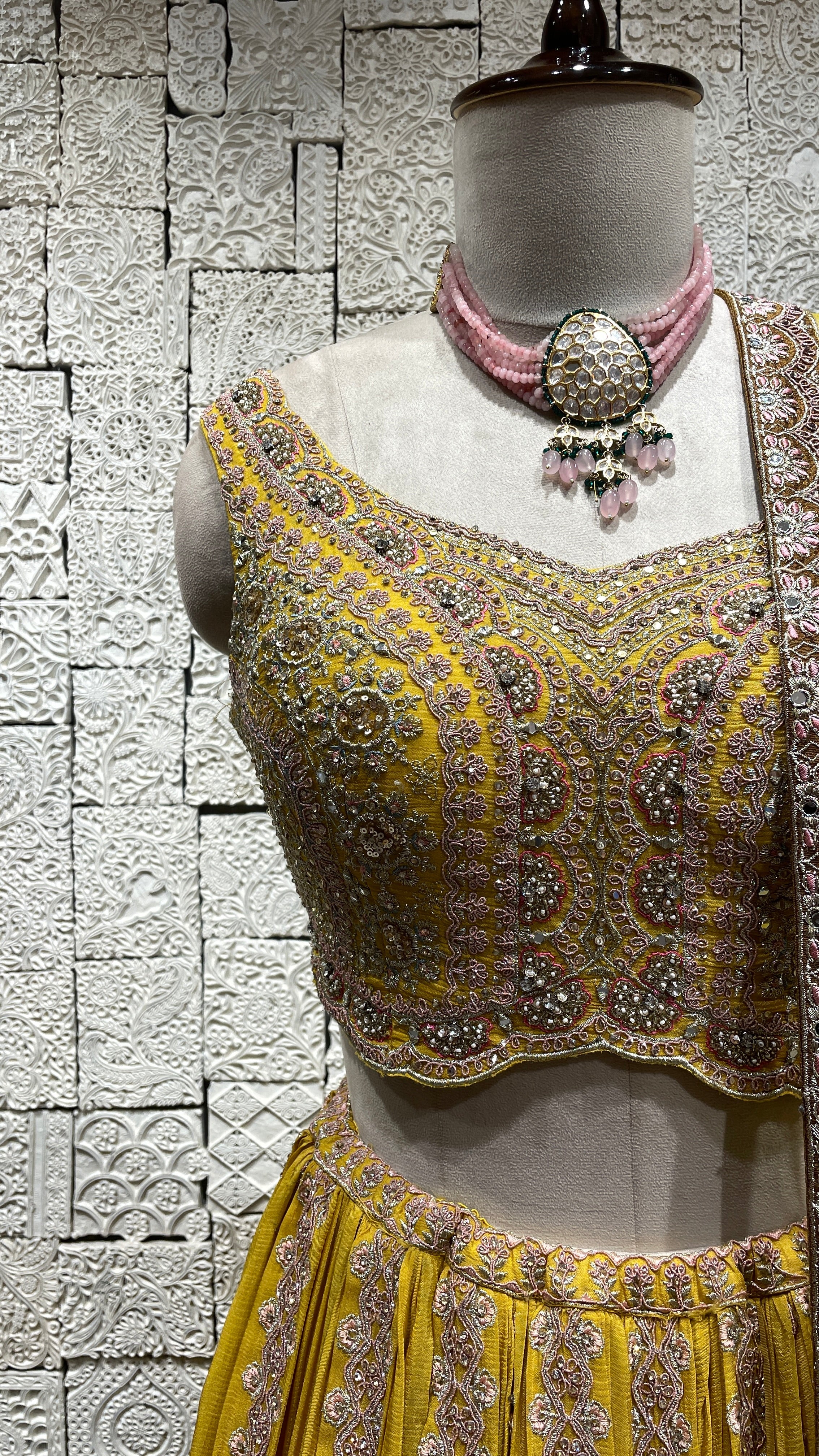Yellow Georgette lehenga with embellishments