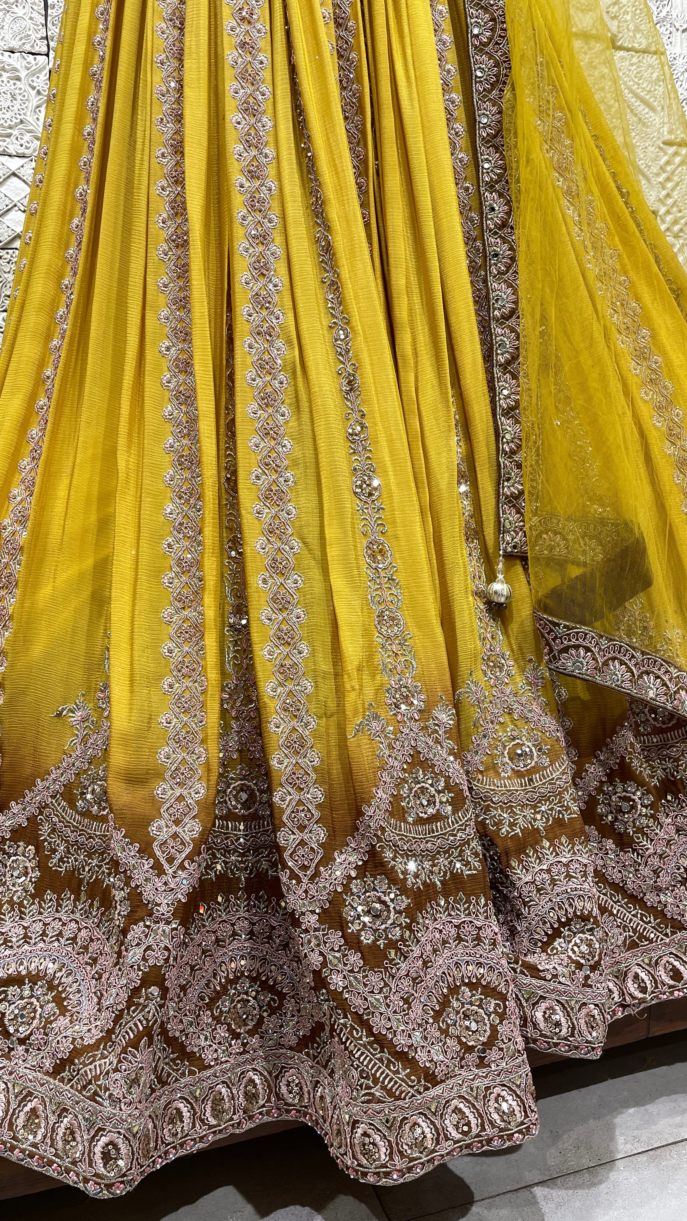 Yellow Georgette lehenga with embellishments