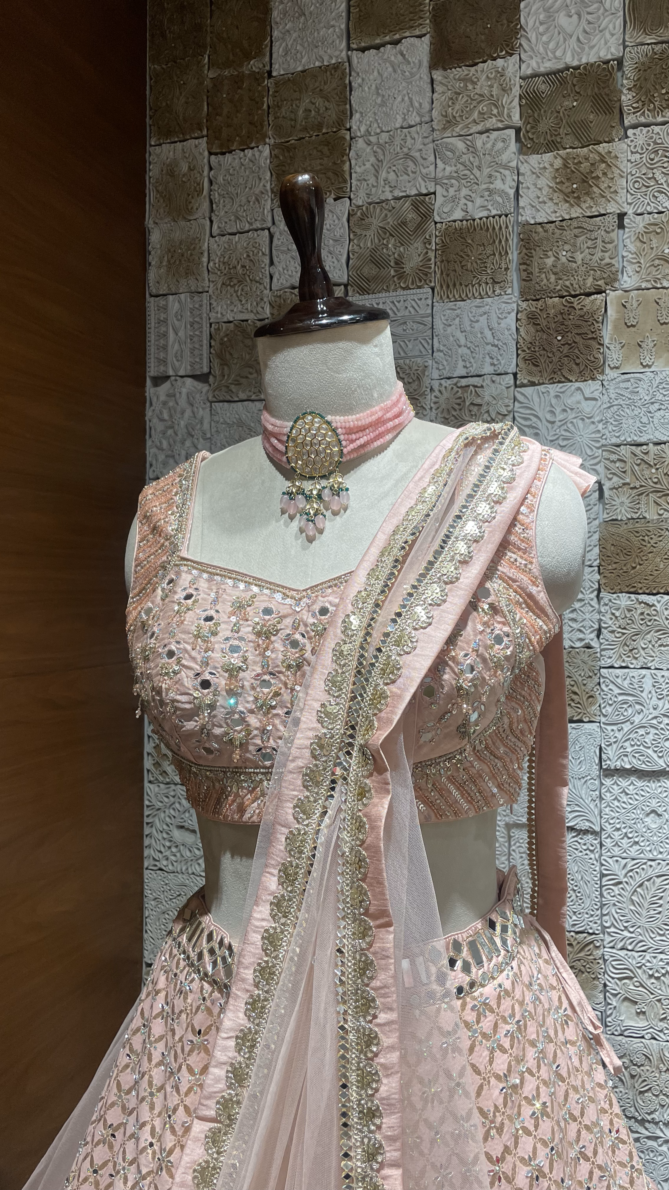 Mint Green | Pastel Pink - Mirror Work Lehenga