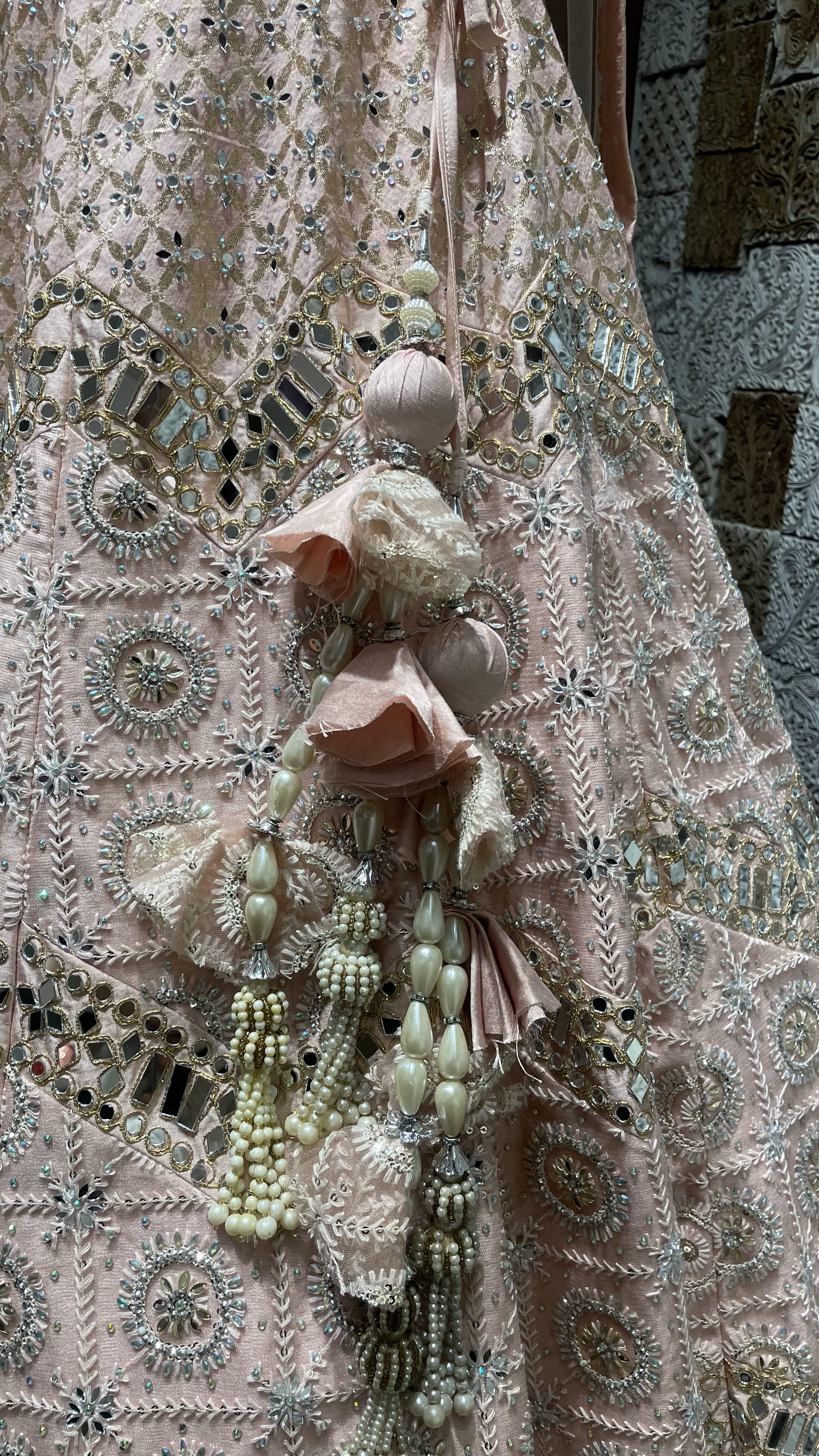 Mint Green | Pastel Pink - Mirror Work Lehenga