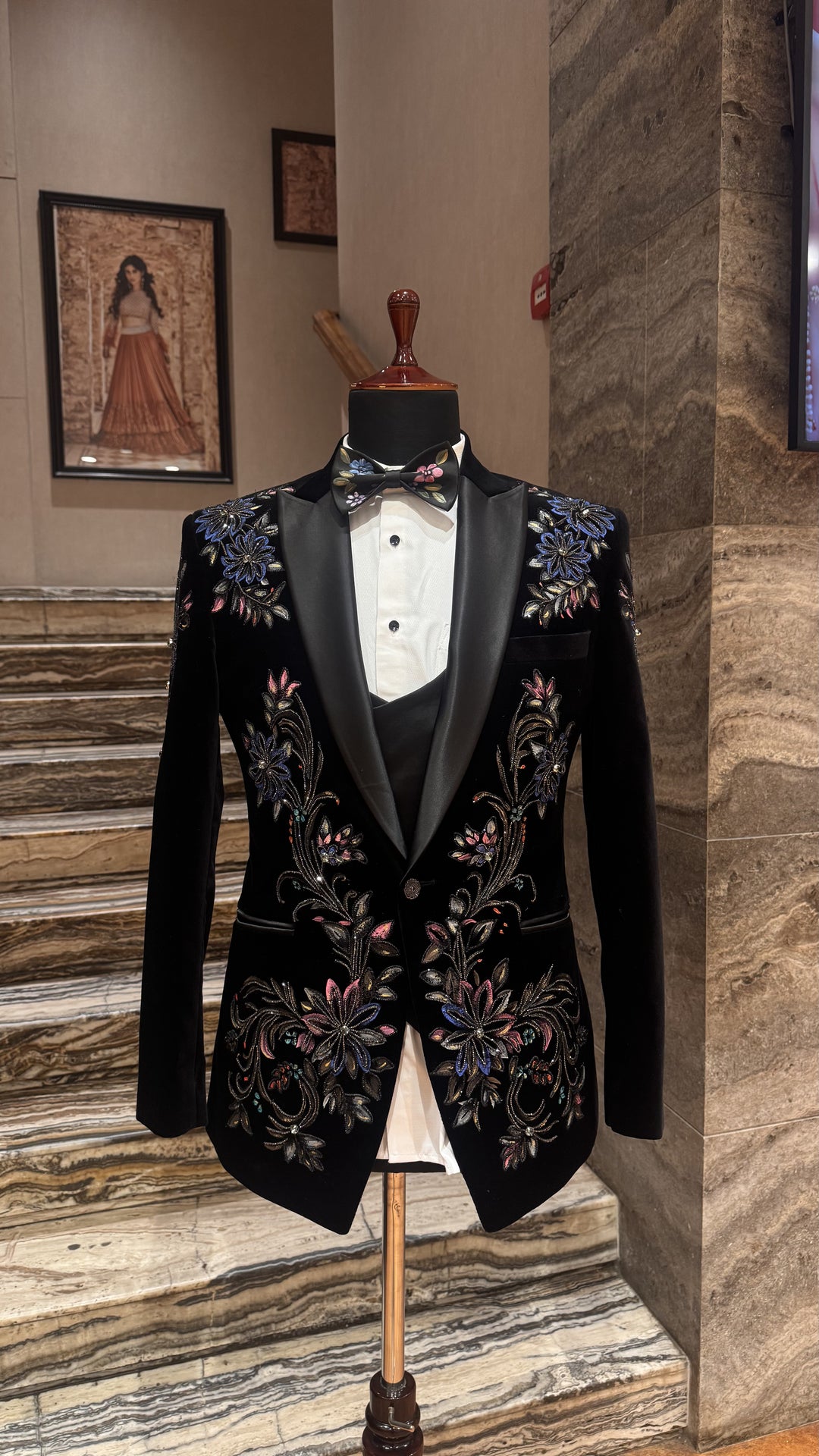 Blue Tuxedo with Floral Design