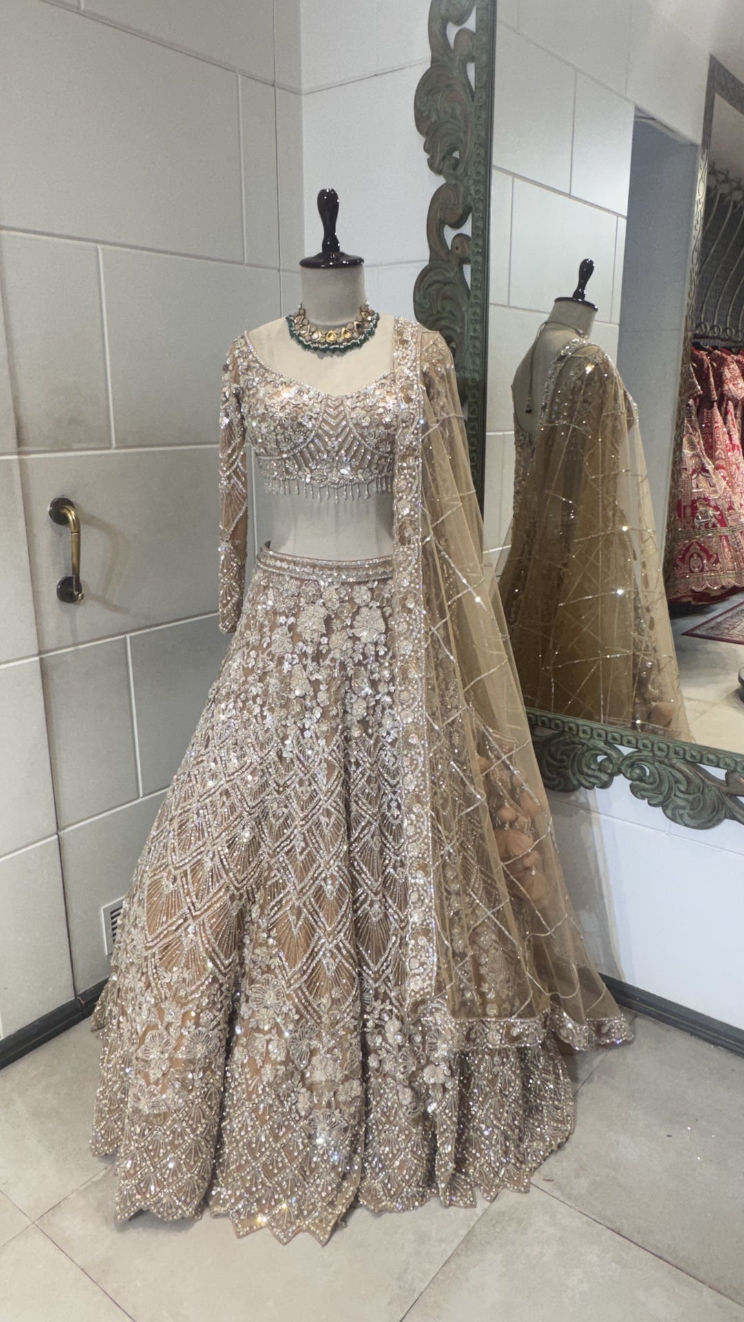 Gold heavy jaal work lehenga