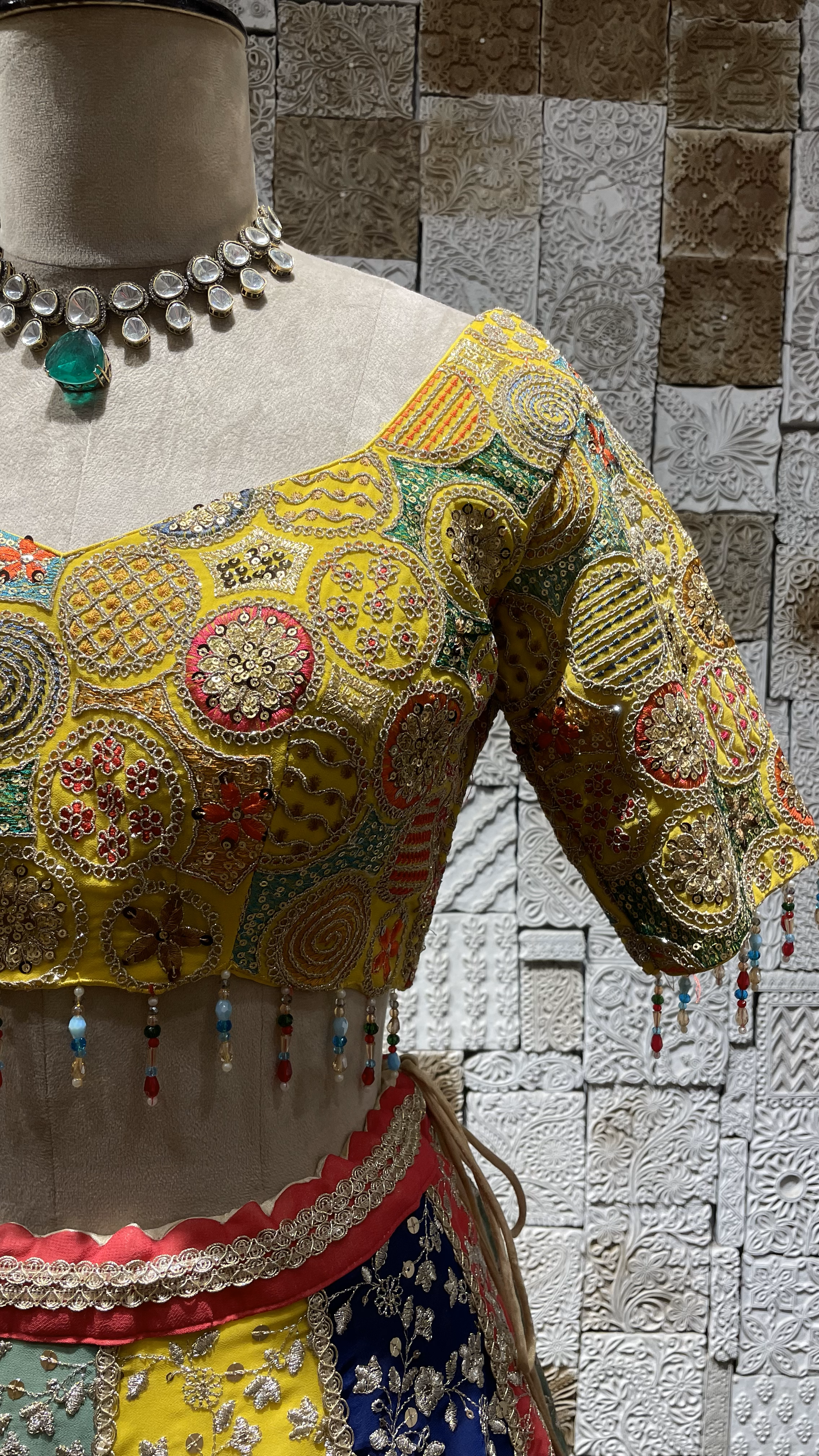 Multicolour Georgette lehenga with Zariwork and sequins