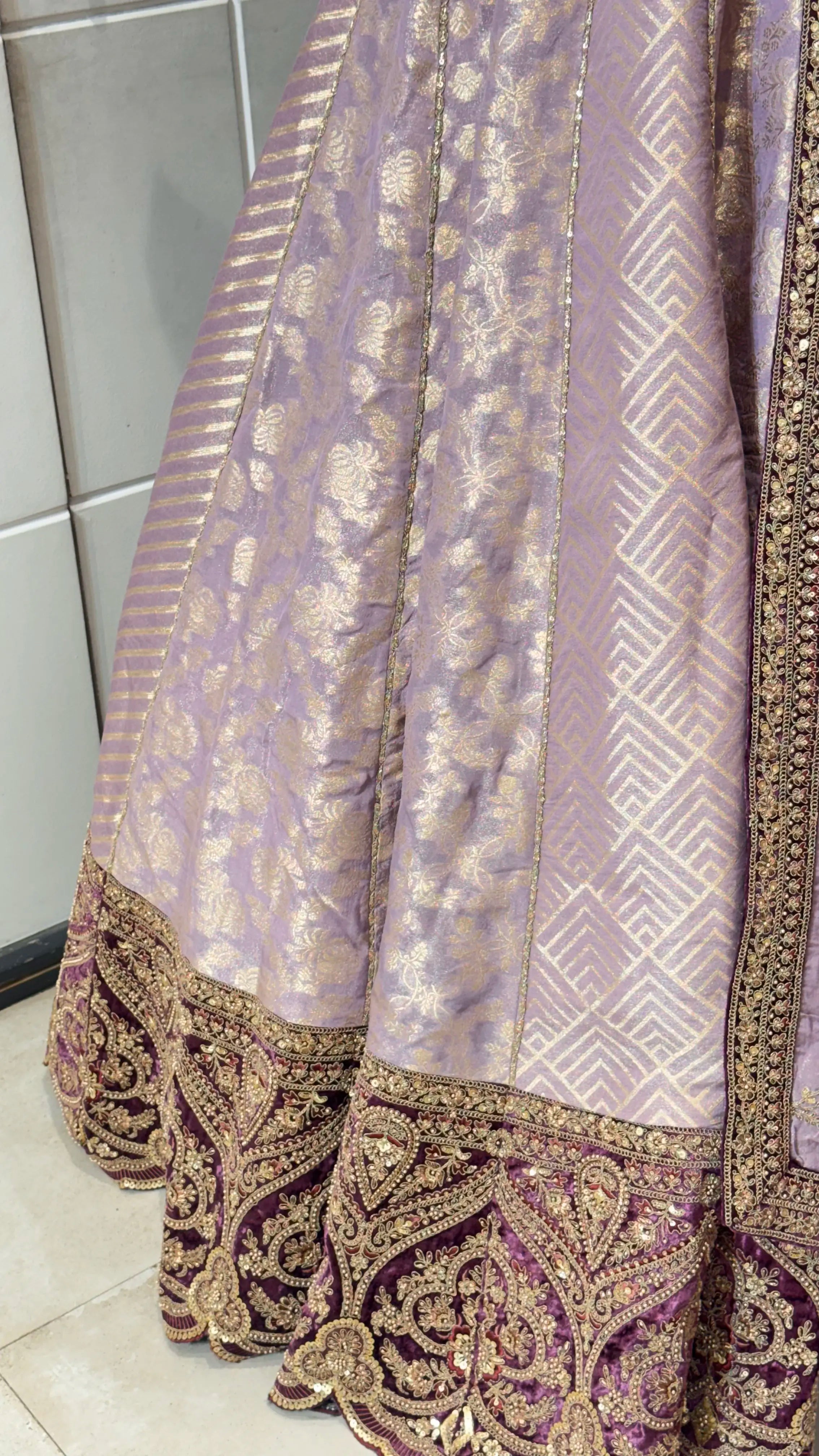 Lavender lehenga with gold embroidery