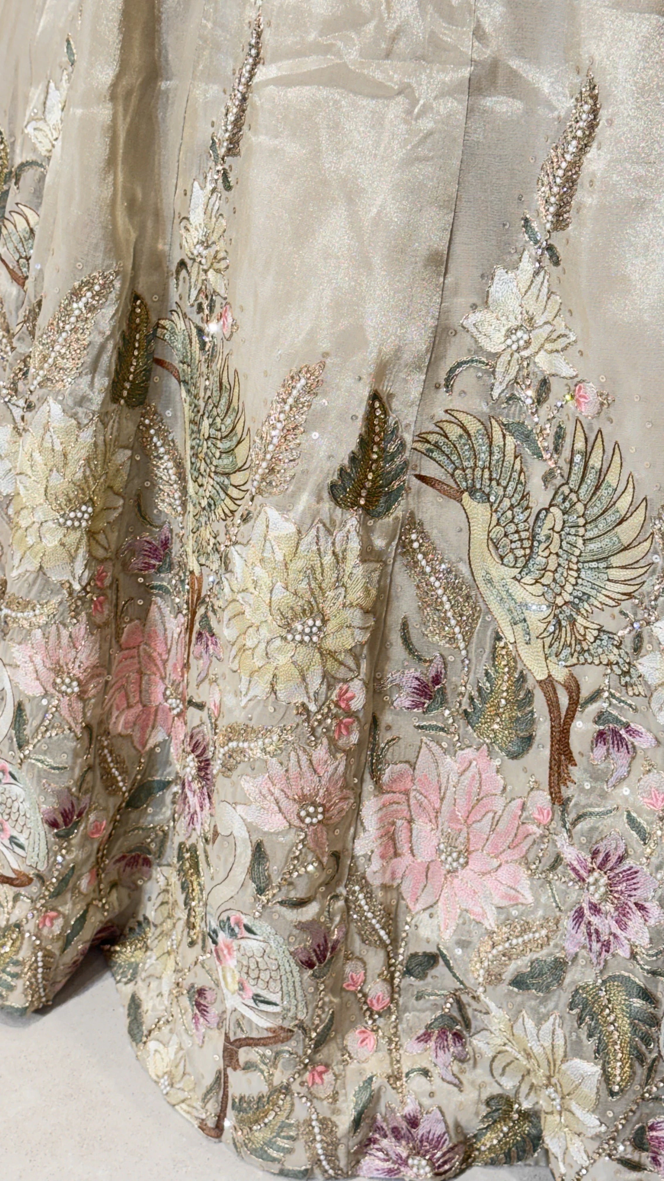 Light gold floral lehenga